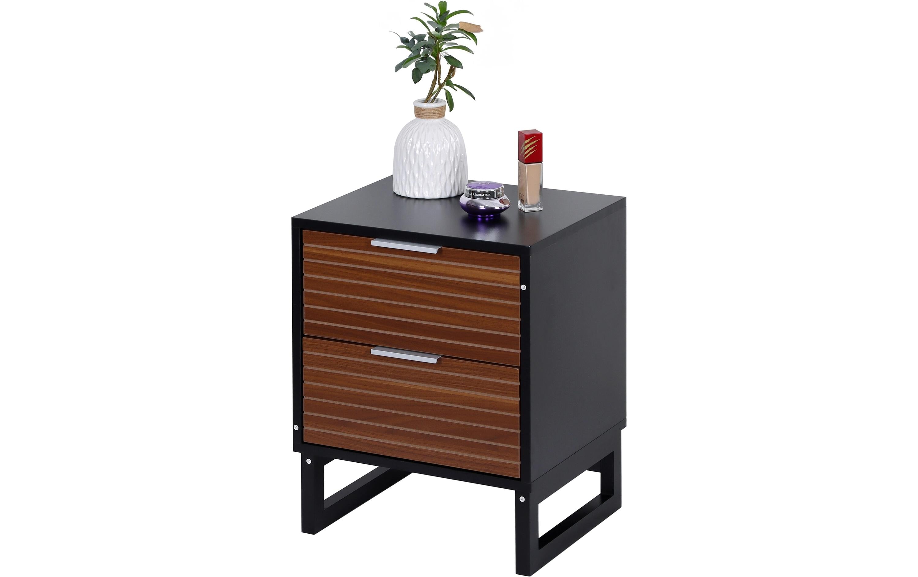 relaxdays Nachttisch mit 2 Schubladen MDF/Bambus, China