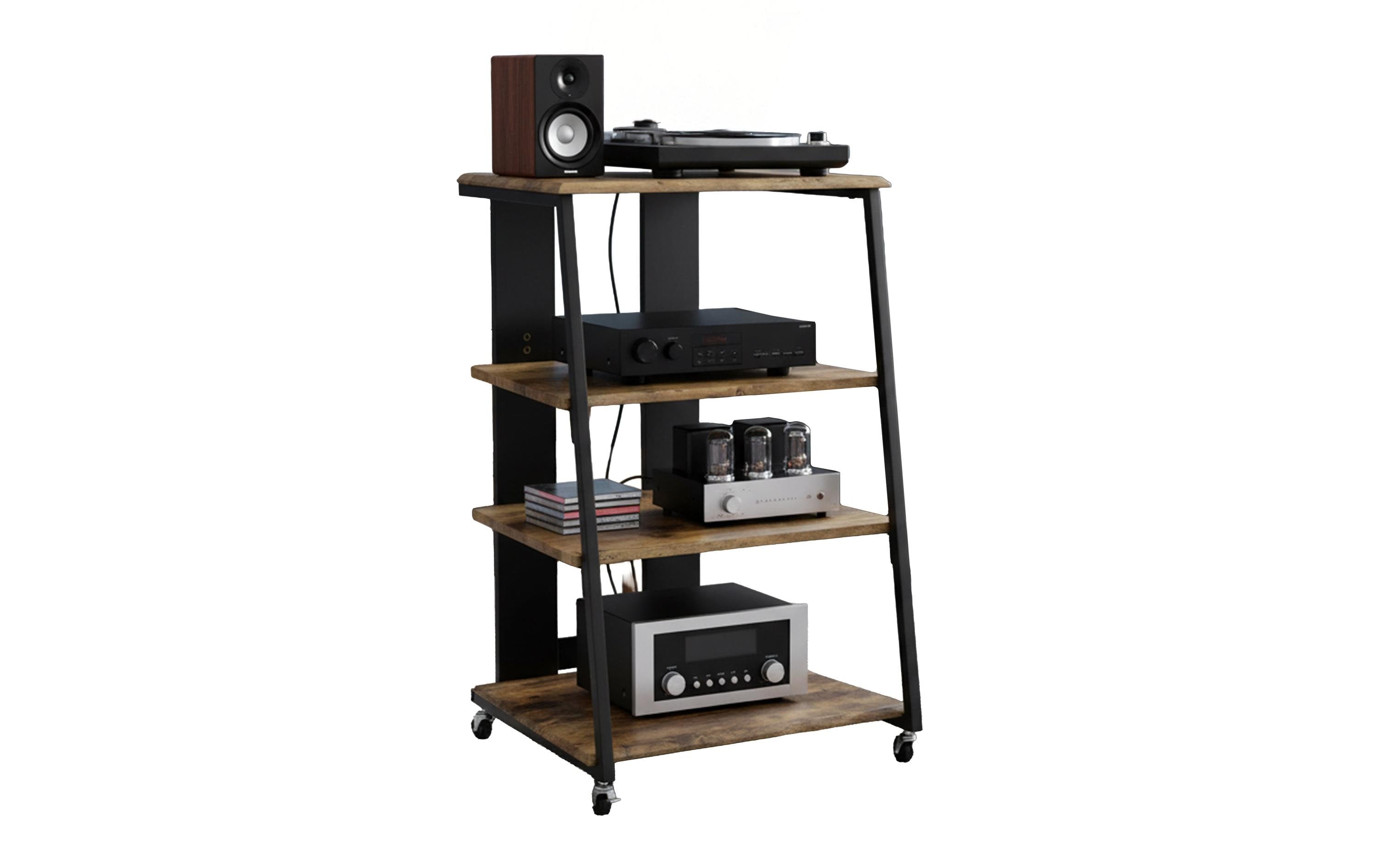relaxdays Hifi Rack mit 4 Ablagen MDF, China, Braun/Schwarz