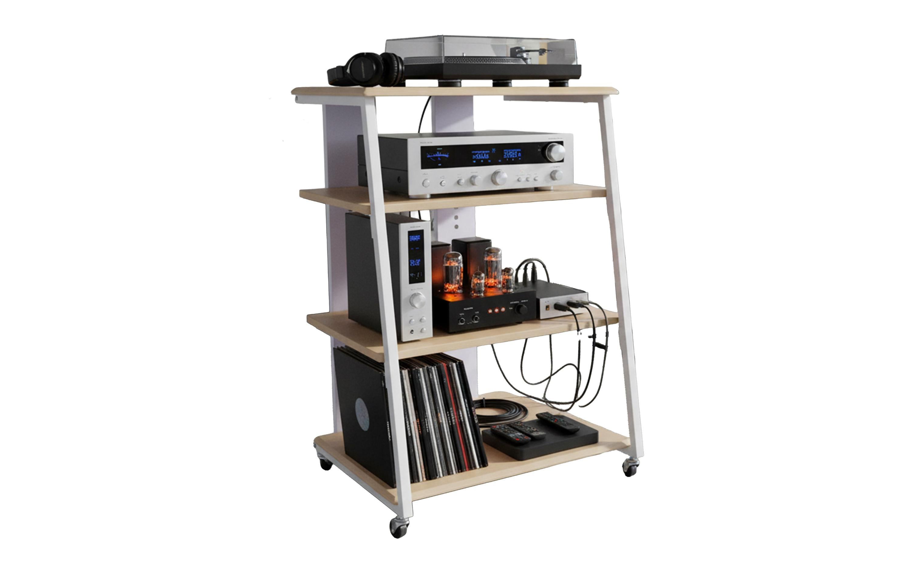 relaxdays Hifi Rack mit 4 Ablagen MDF, China, Hellbraun/Weiss