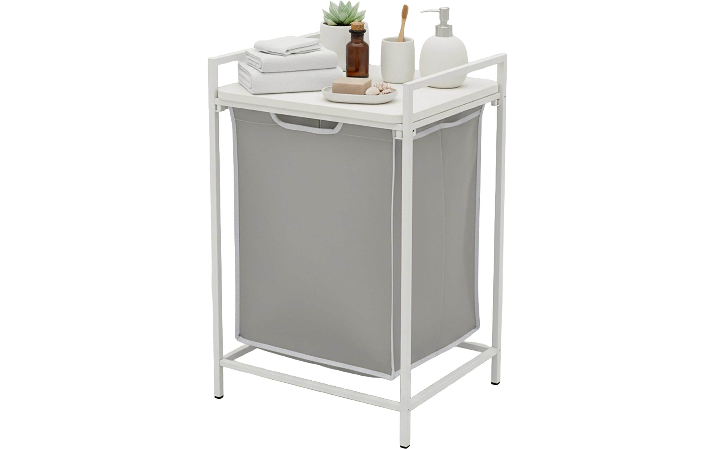 relaxdays Wäschesammler mit Ablage MDF, China, Weiss