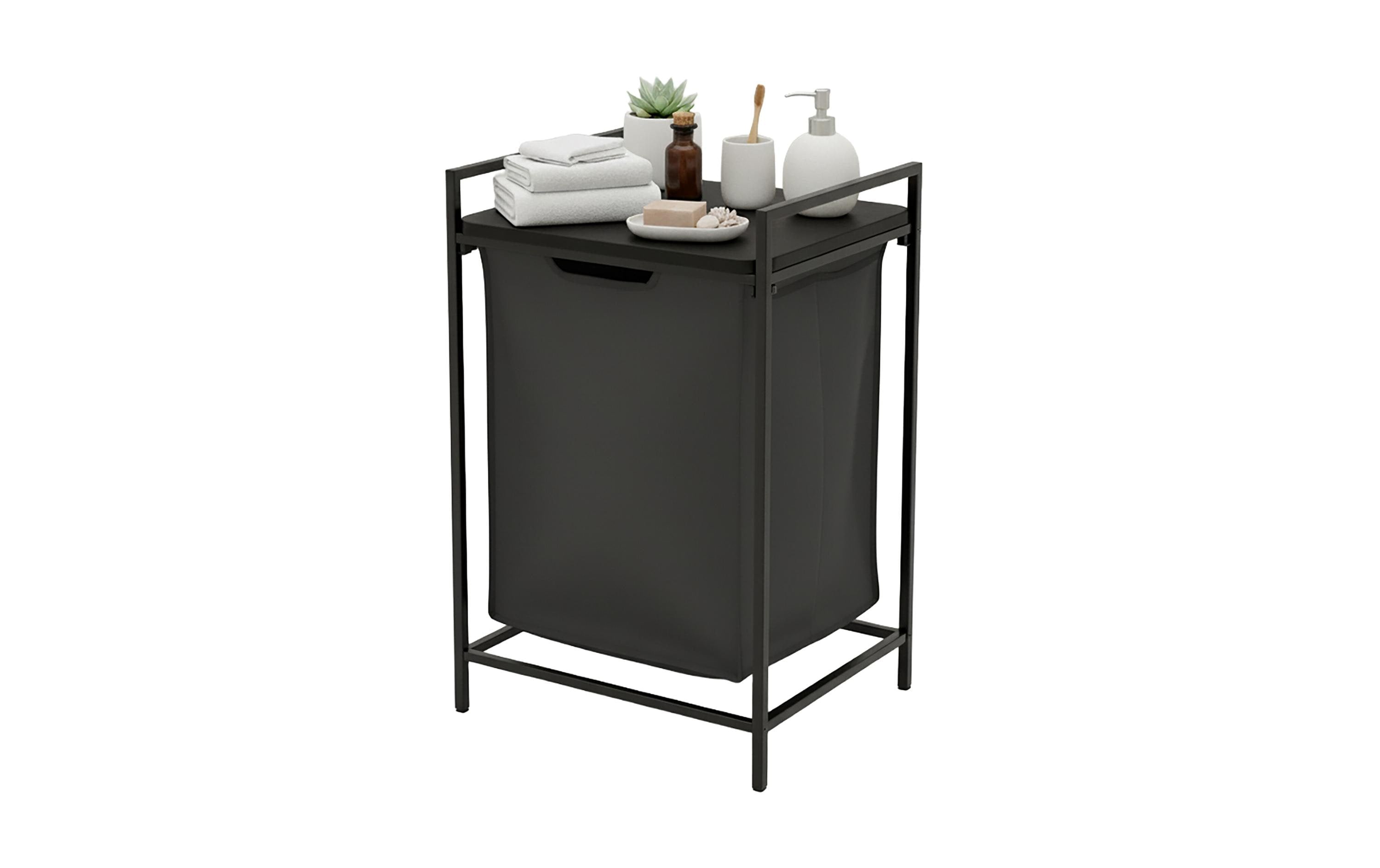 relaxdays Wäschesammler mit Ablage MDF, China, Schwarz