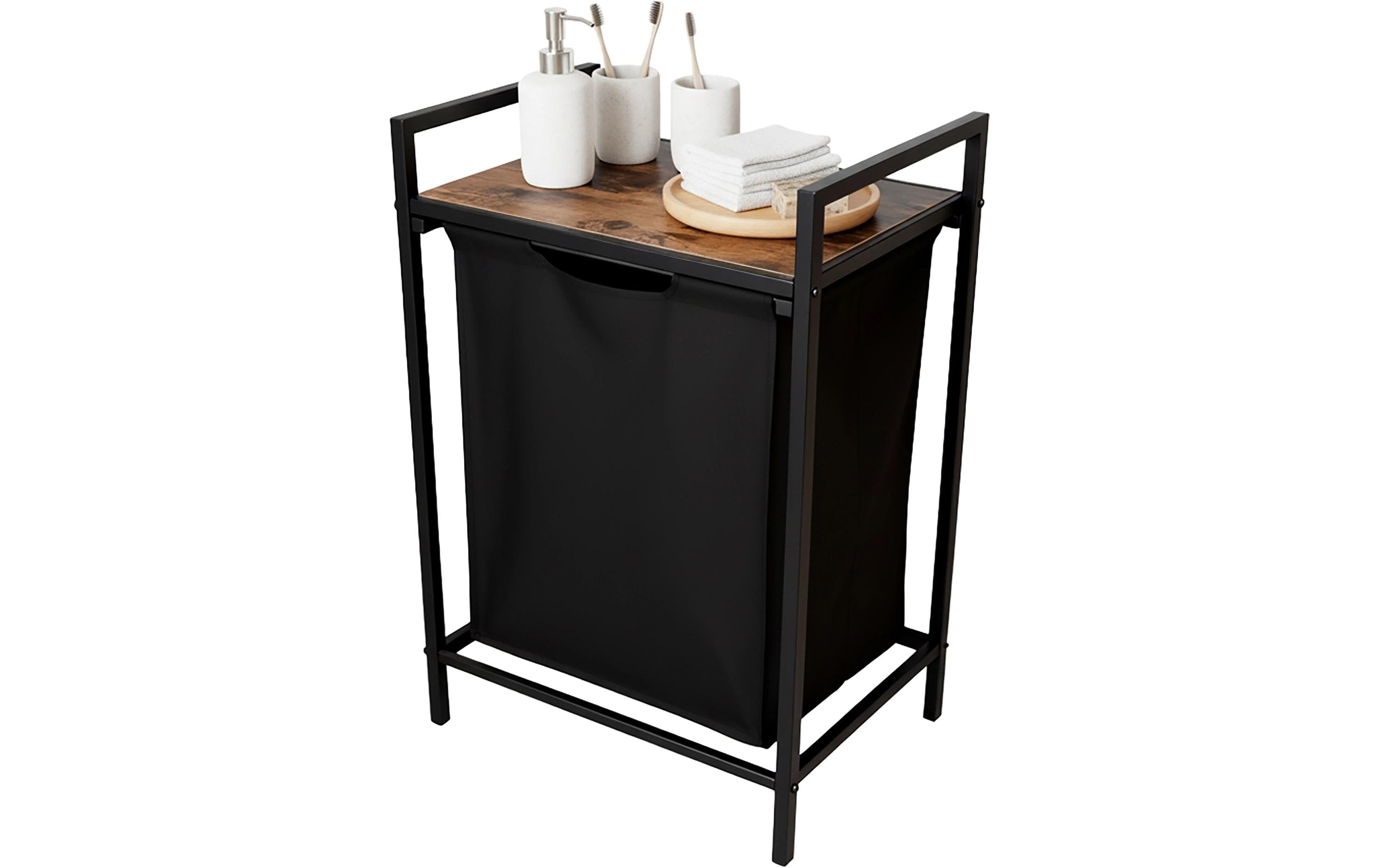 relaxdays Wäschesammler mit Ablage MDF, China, Schwarz/Braun