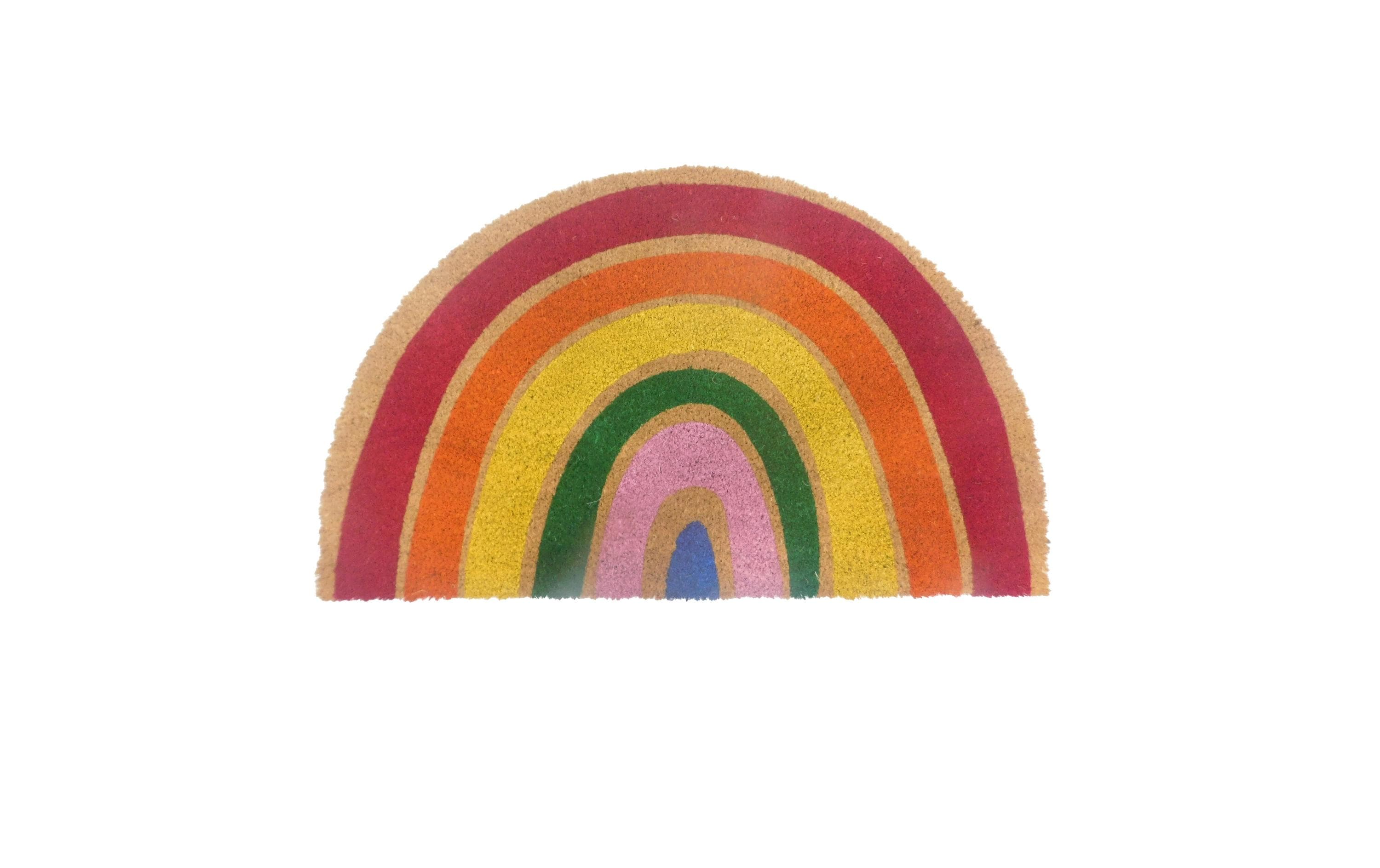 relaxdays Fussmatte Regenbogen Kokos, 80 x 50 cm, Bunt