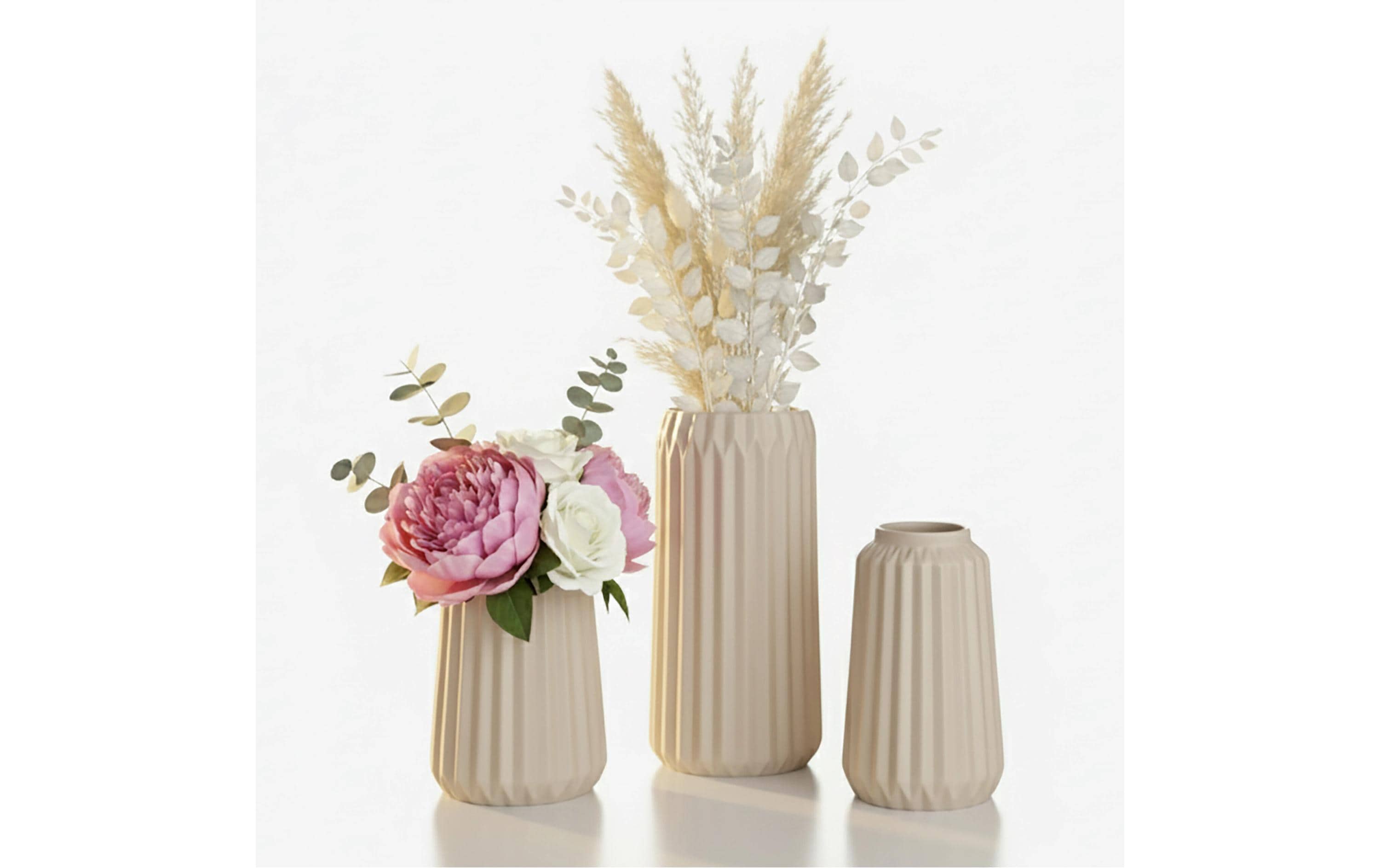 relaxdays Vasen im 3er Set Keramik, Creme