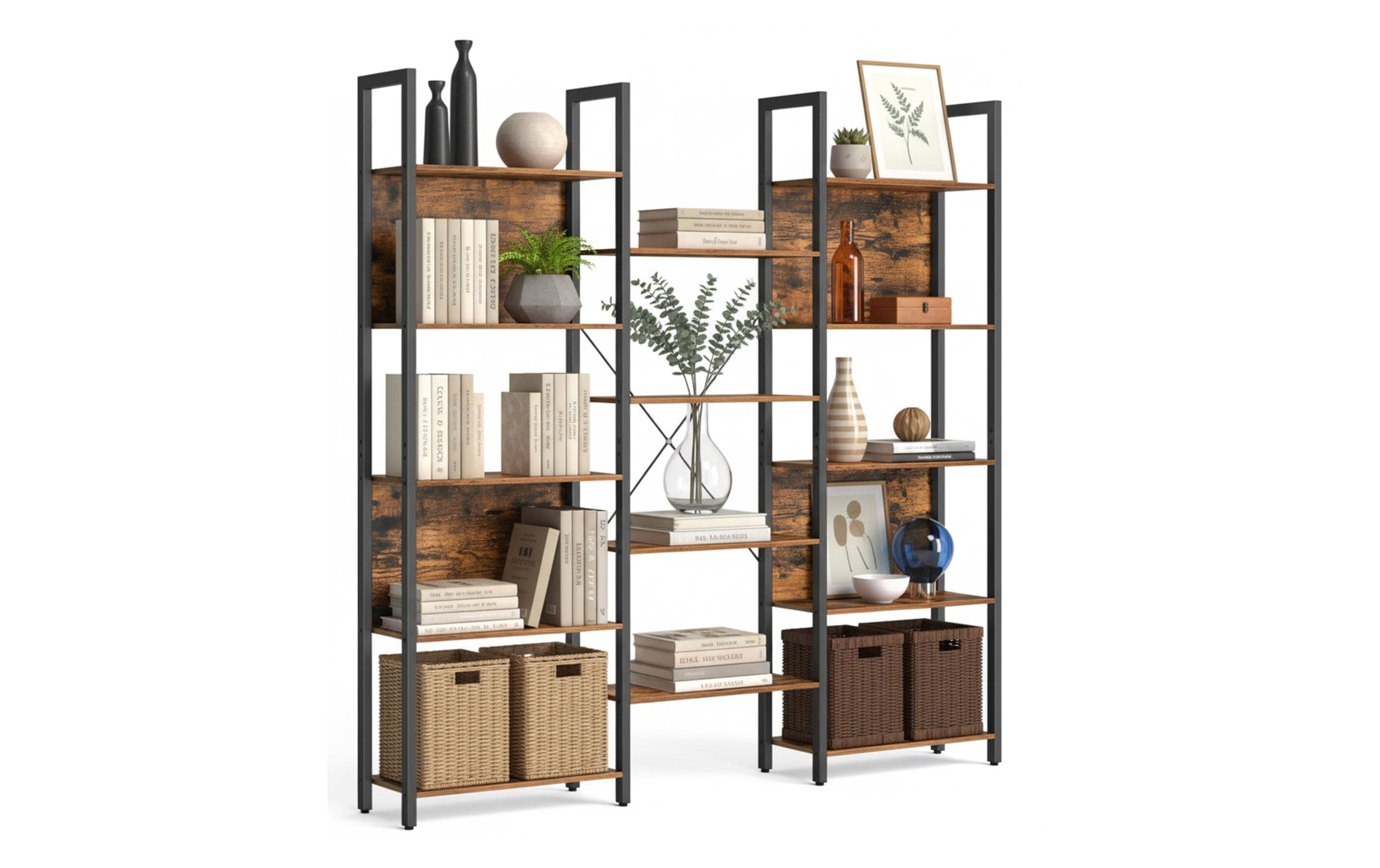 relaxdays Bücherregal Industrial 14 Abl. MDF, China, Dunkelbraun