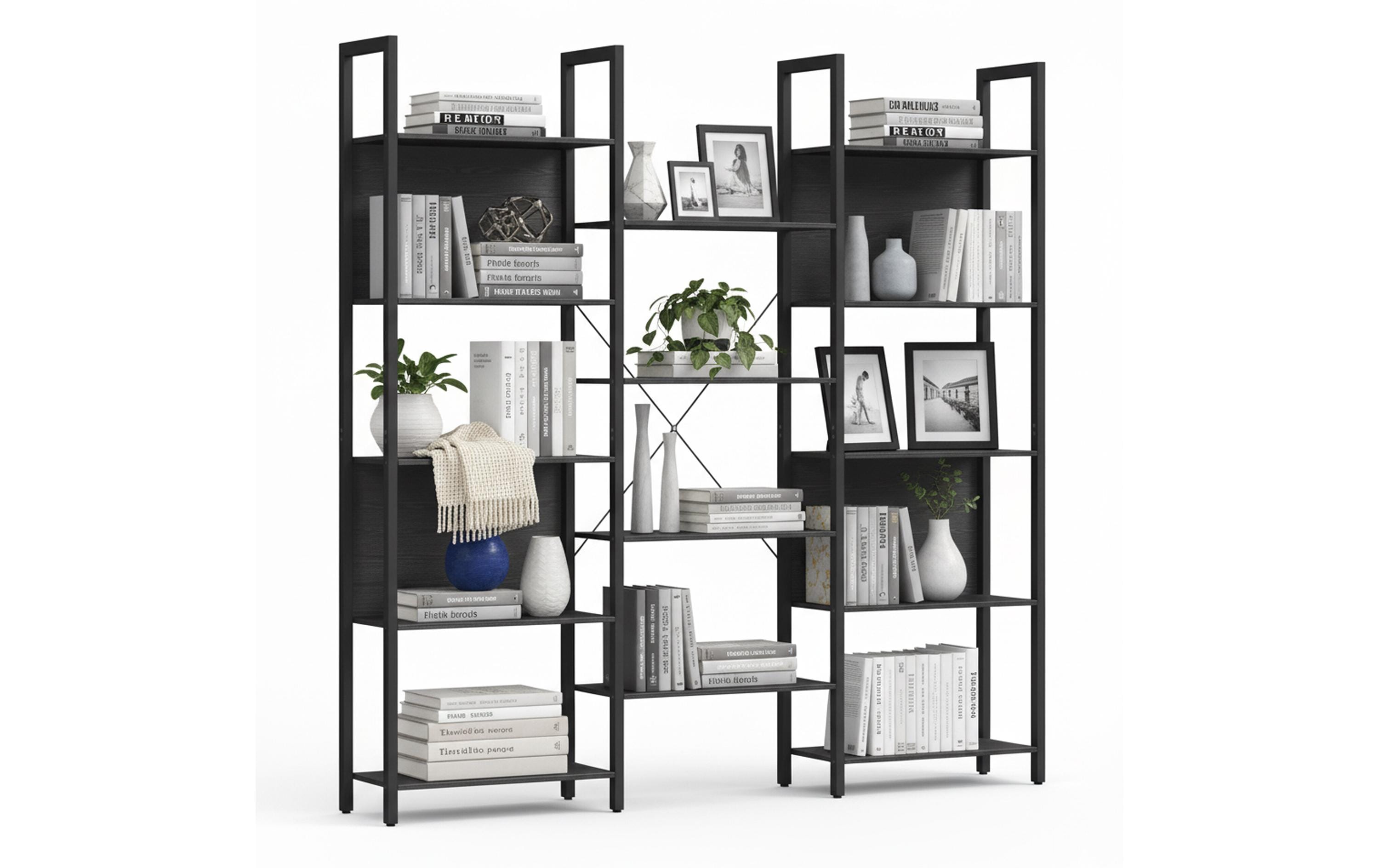 relaxdays Bücherregal Industrial 14 Abl. MDF, China, Schwarz