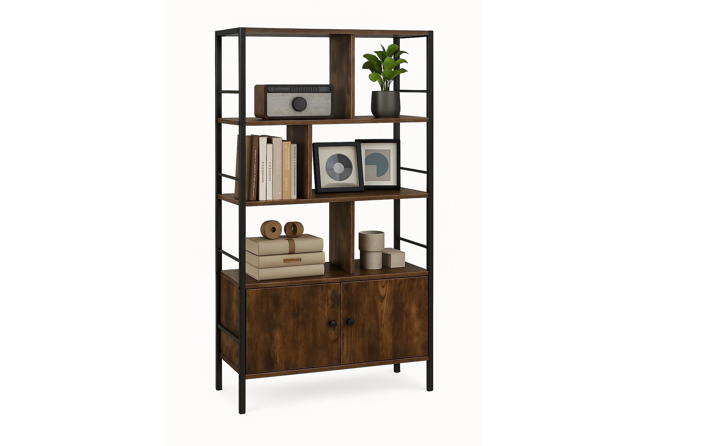 relaxdays Bücherregal mit Unterschrank MDF, China, Braun
