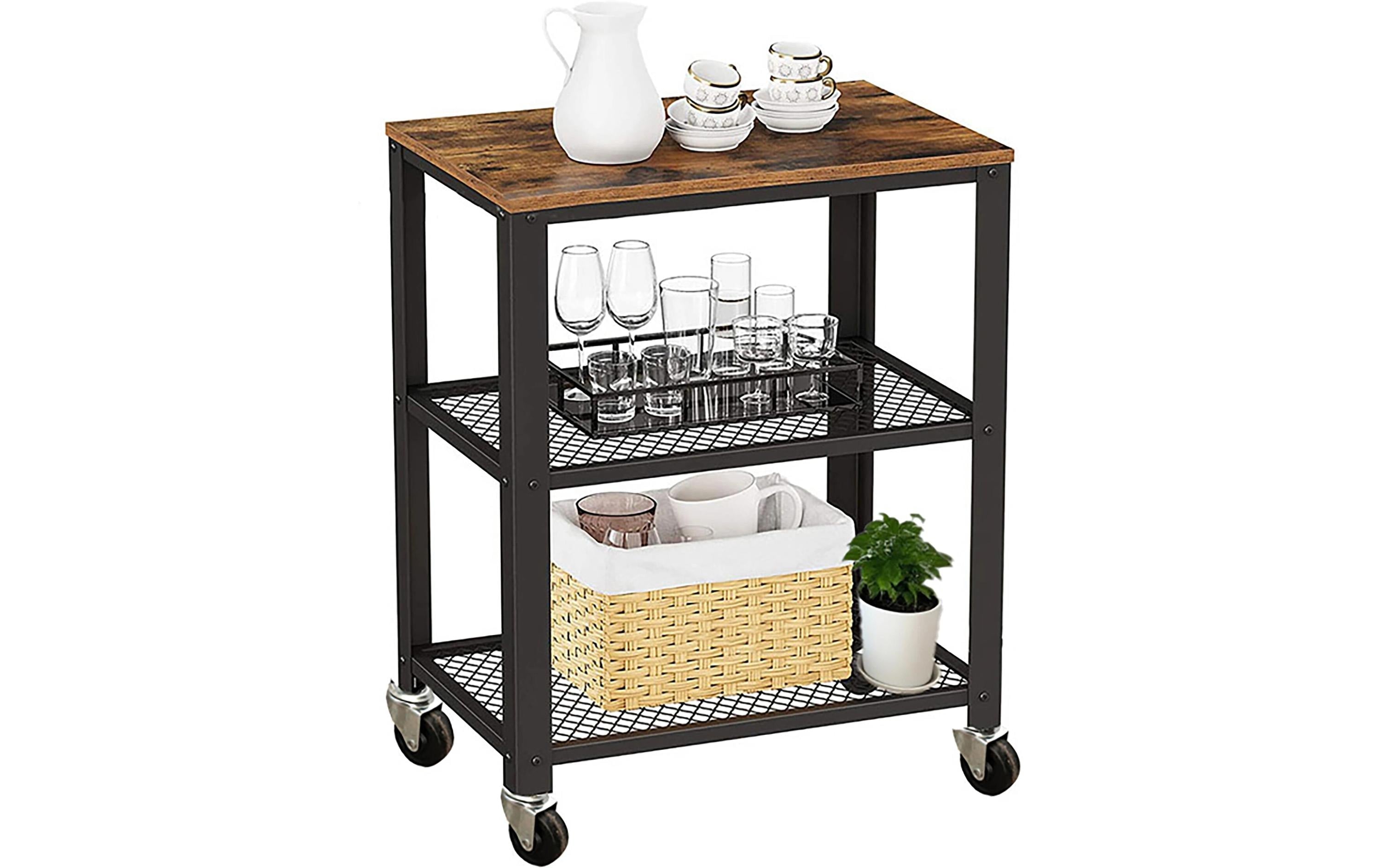 relaxdays Küchenwagen mit 3 Ebenen Schwarz/Braun