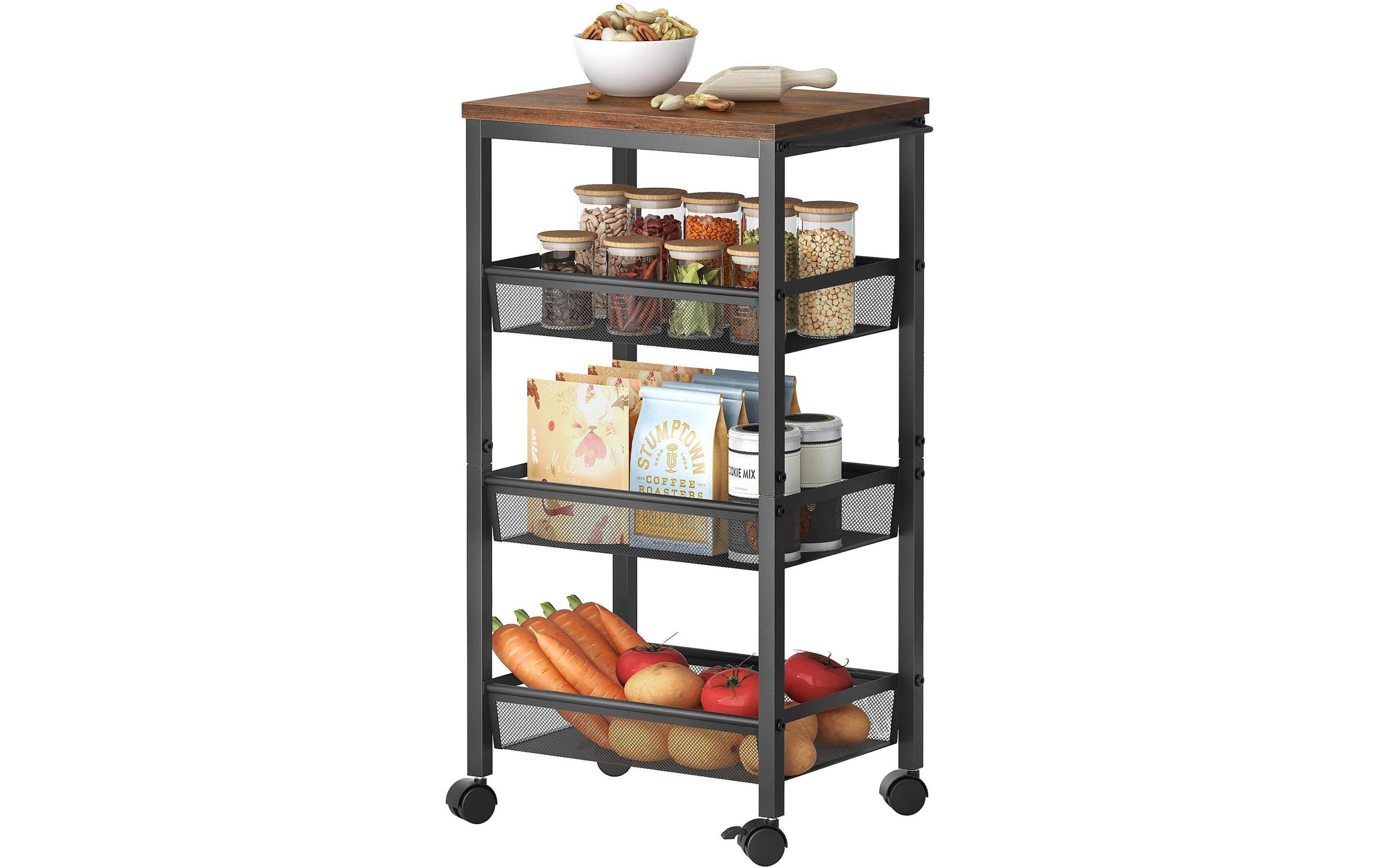 relaxdays Nischenwagen mit 4 Ebenen 22 cm, Schwarz