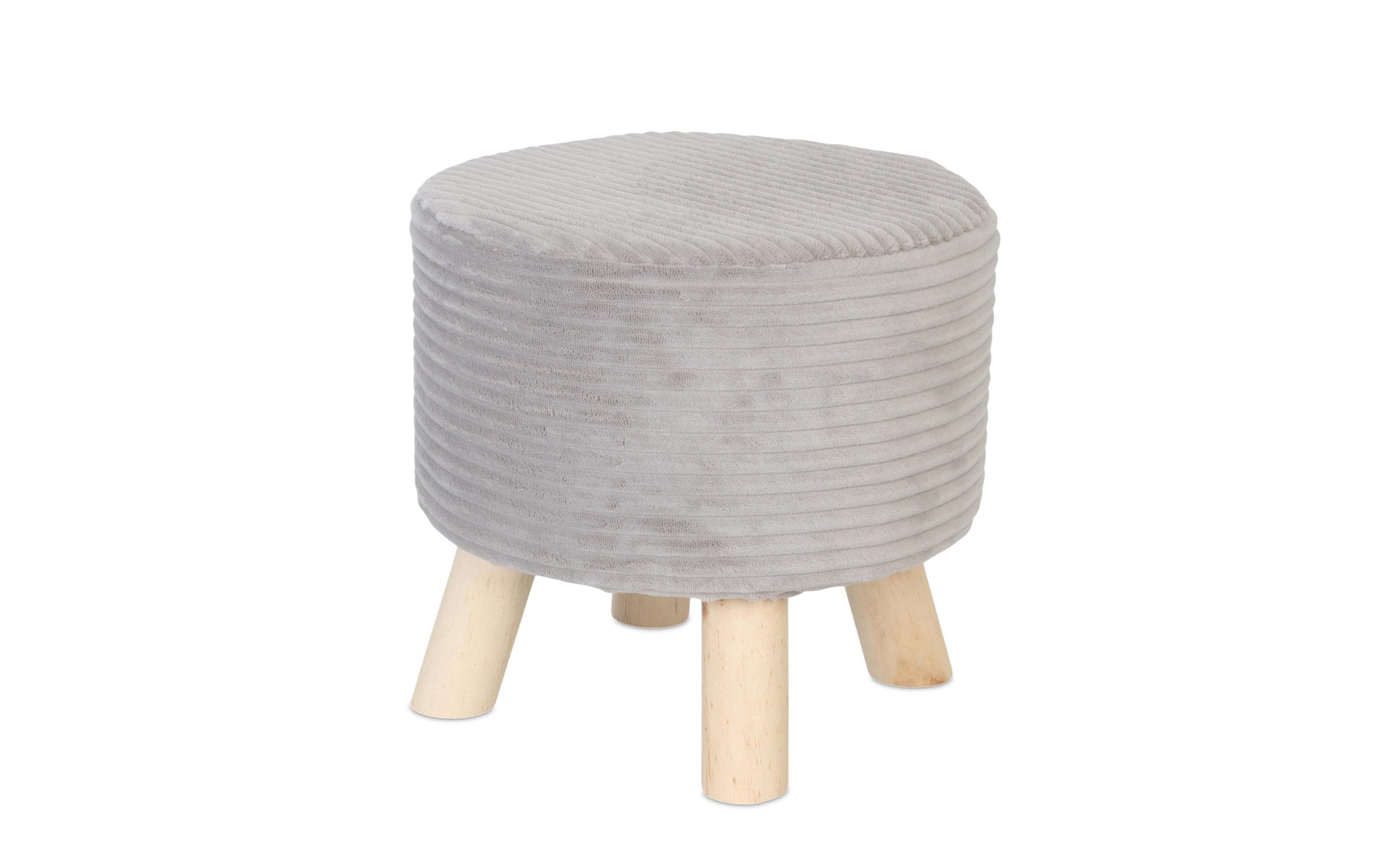 relaxdays Hocker Cord Rund MDF, Kiefernholz, Grau