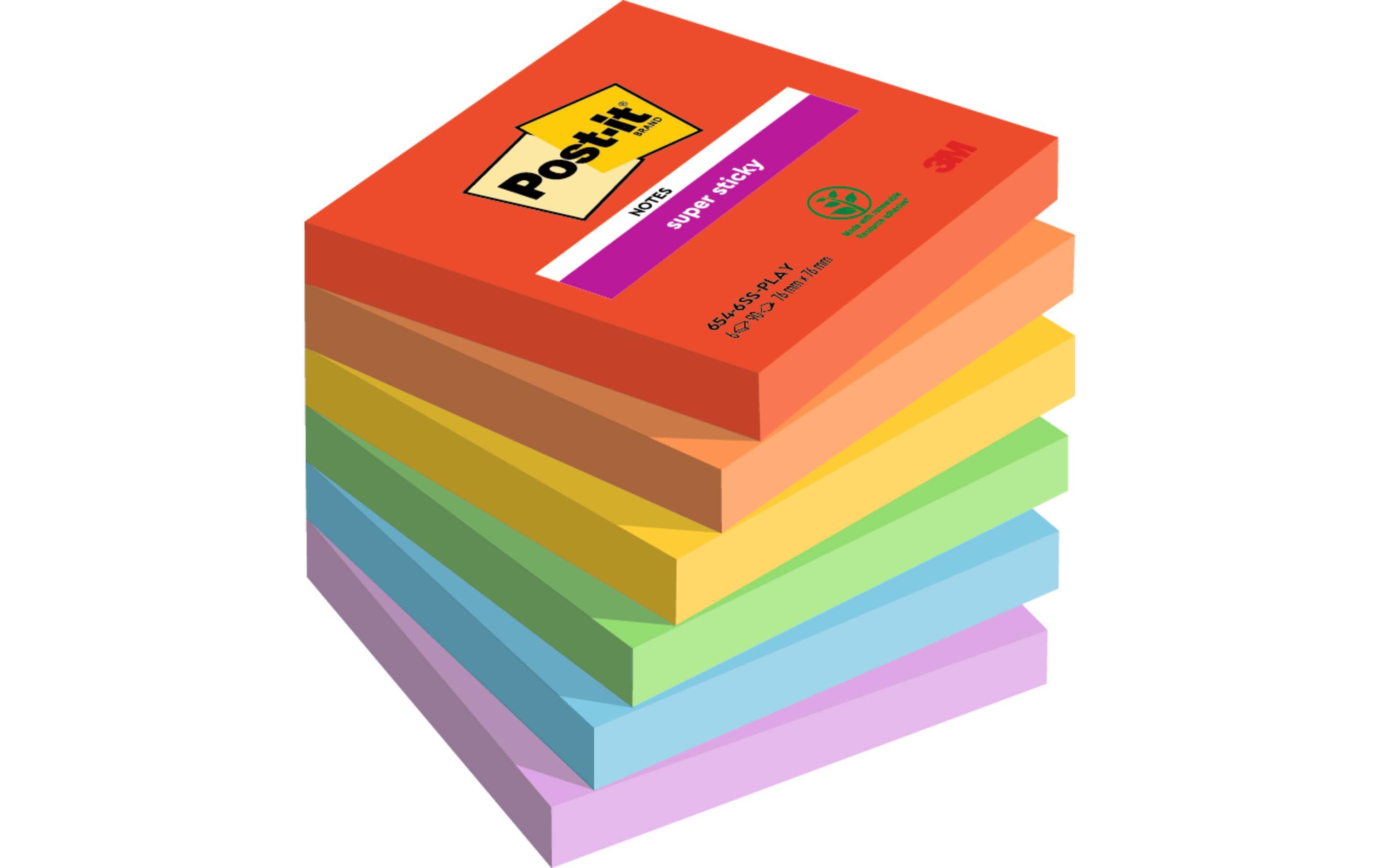 3M Post-it Super Sticky Playful Collection 6 Blocks à 90 Blatt ,76x76mm