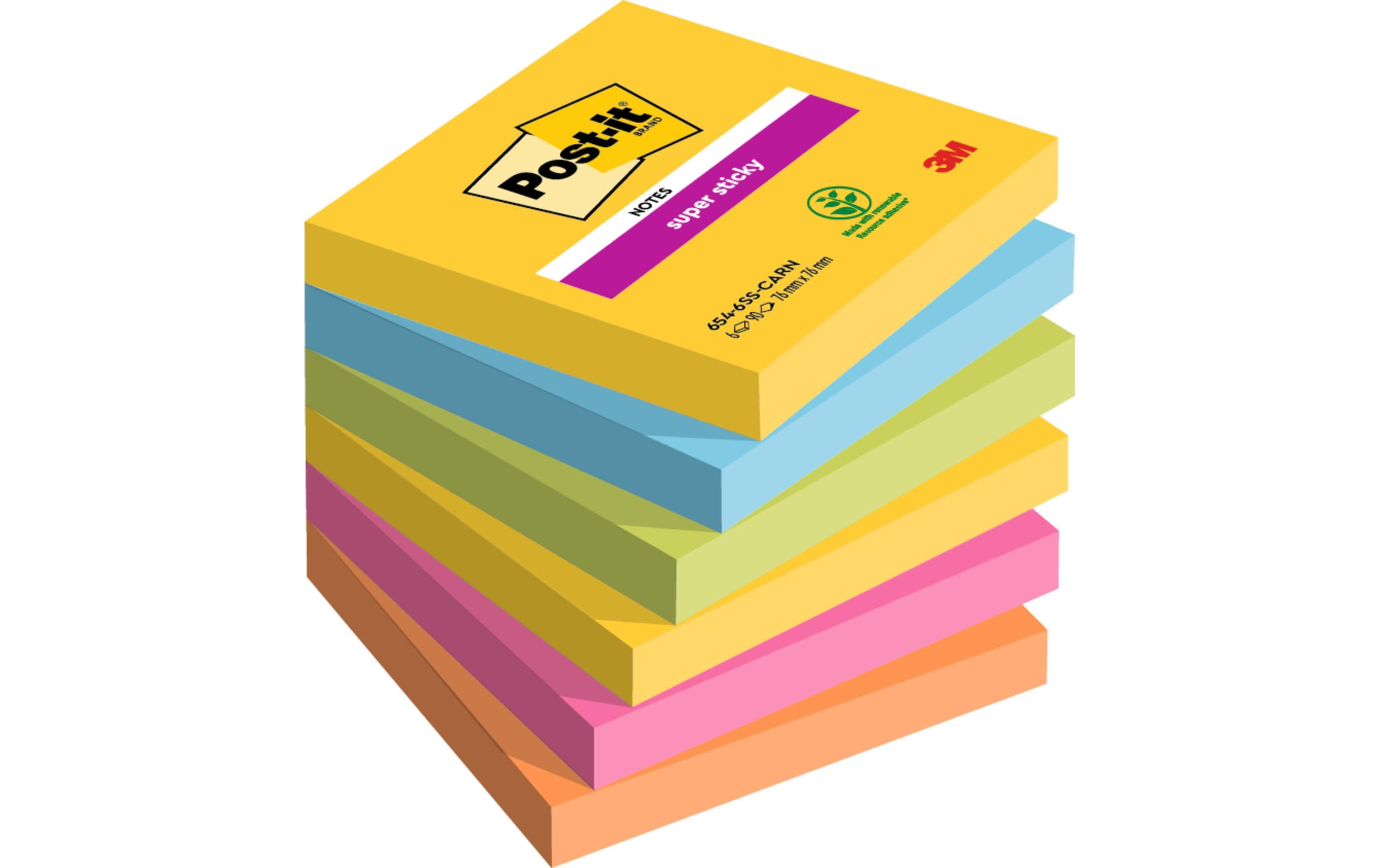 3M Post-it Super Sticky Rio 6 Blöcke à 90 Blatt , 76 x 76 mm