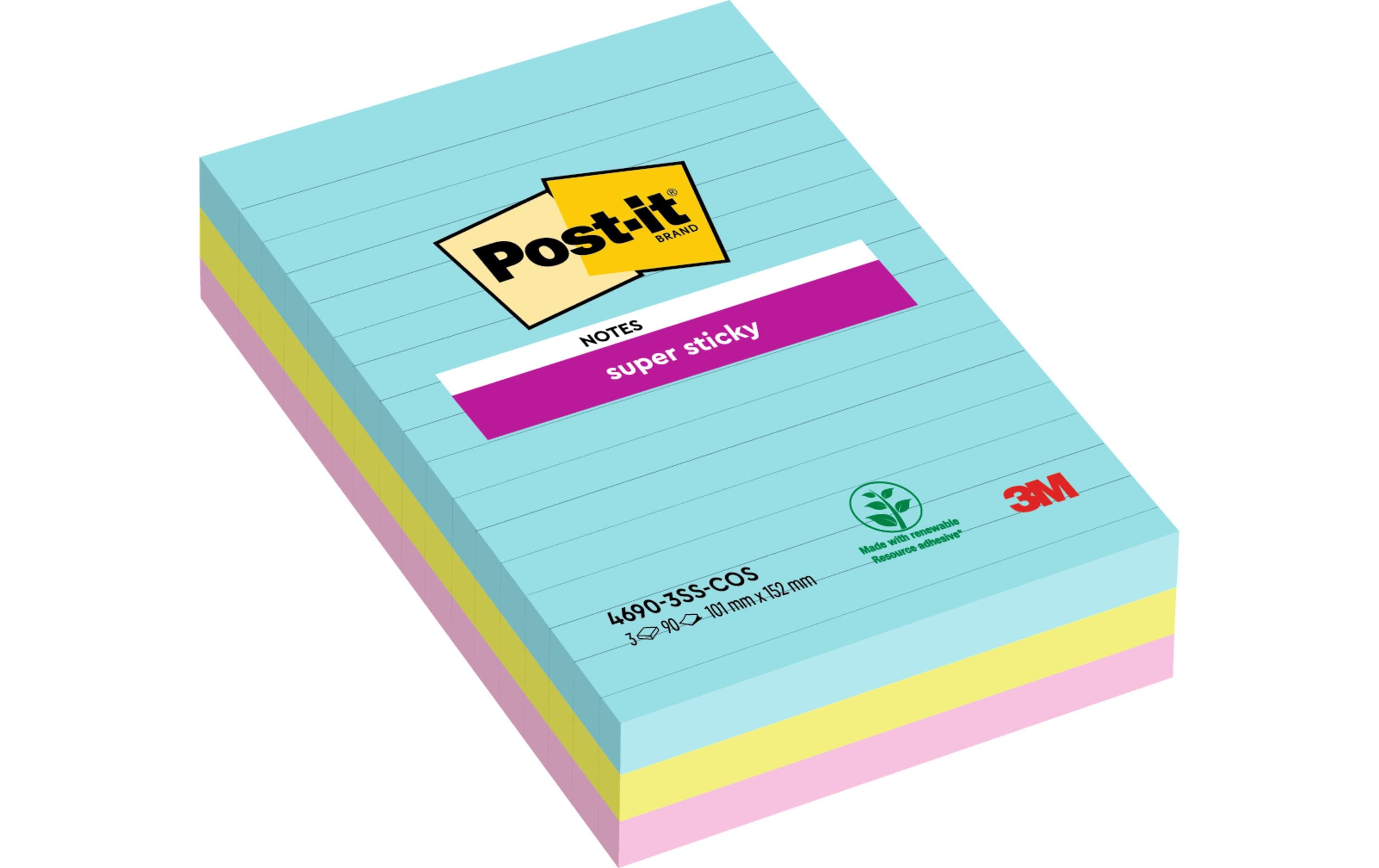 3M Post-it Super Sticky Grossformate Miami 3 Blöcke à 90 Blatt ,152x101mm