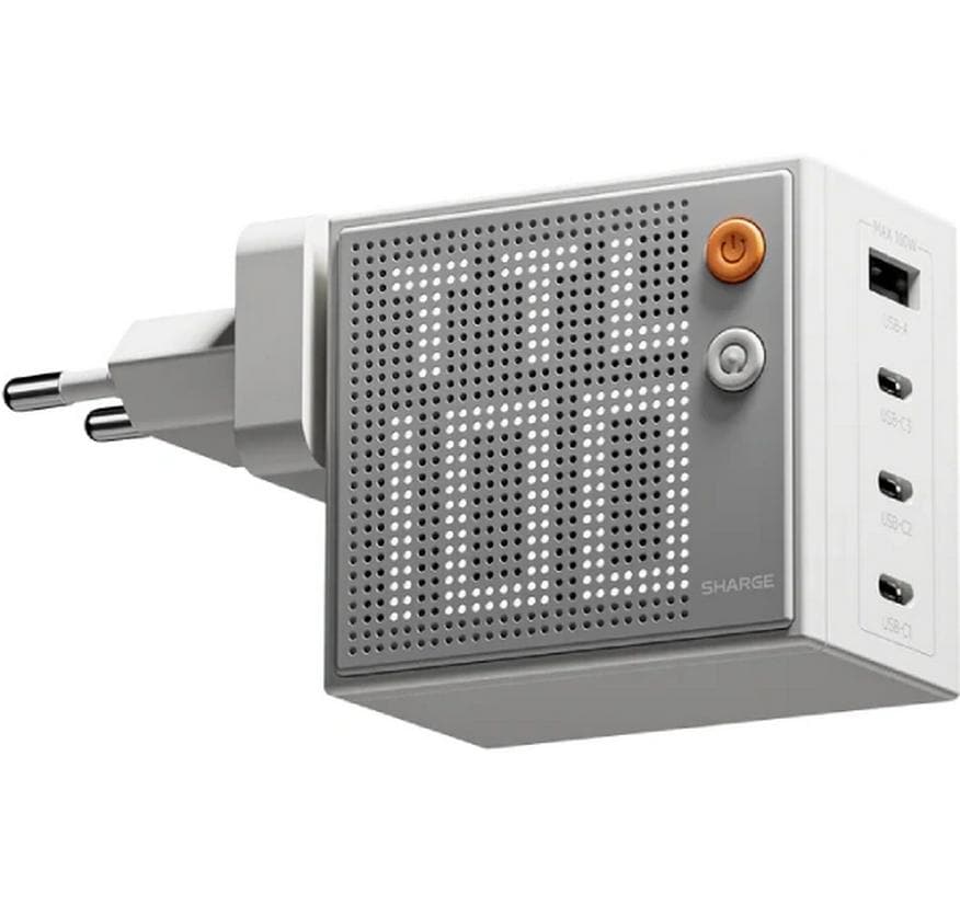 Sharge Ladegerät PIXEL 100, 100W, weiss 3xUSB-C,1xUSB-A, PD3.1, GaN, Punktmatrix