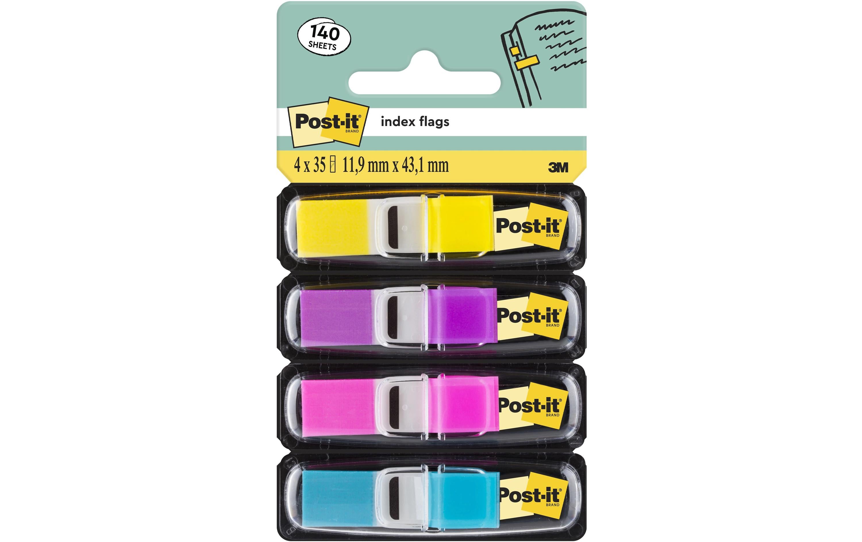 3M Post-it Index schmal, 4x35 Tabs neon-geilb, -violett, -pink, -blau