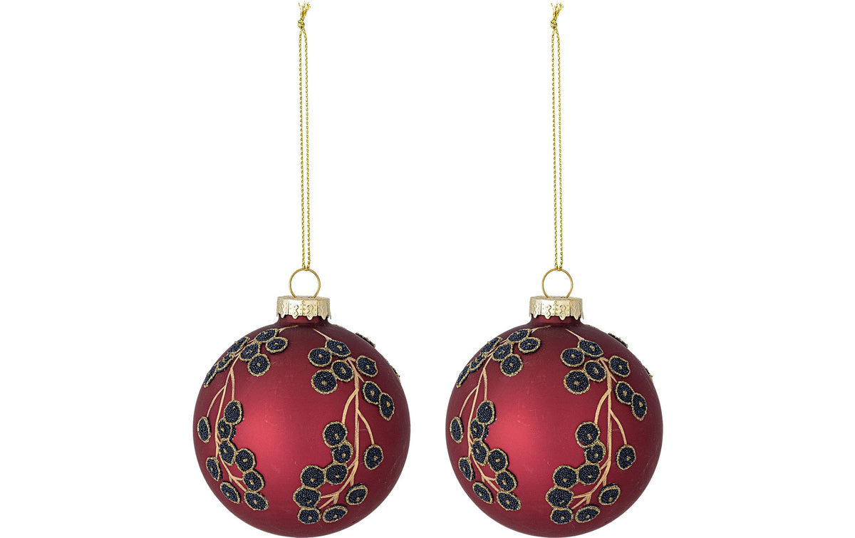 Bloomingville Weihnachtskugel Camia, 2erSet Ornament, Rot, Glas, D: 8 cm