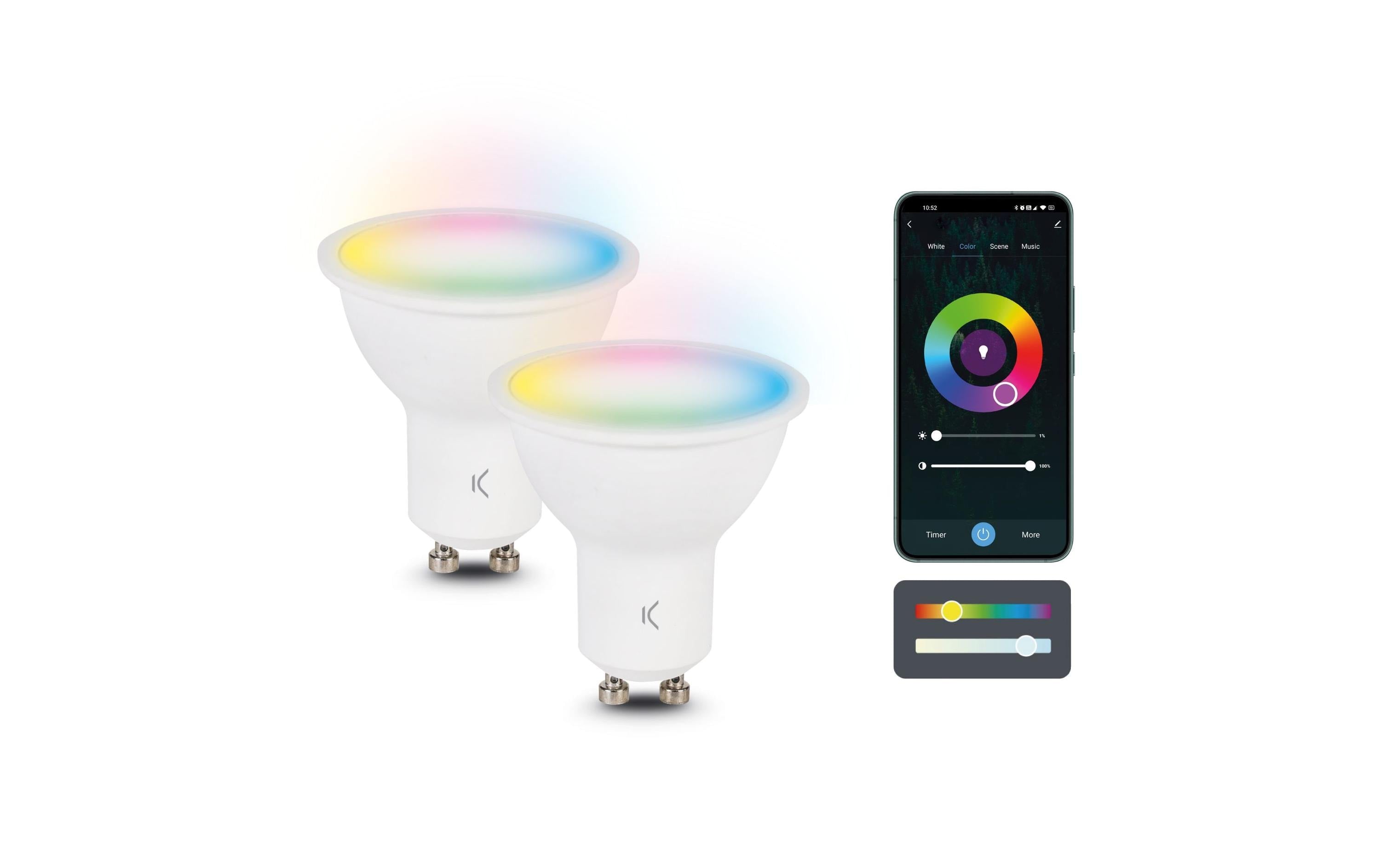 KSIX Smart Bulbs 2er Pack 5,5W, 400 lumens, GU10 Base, RGB + CCT