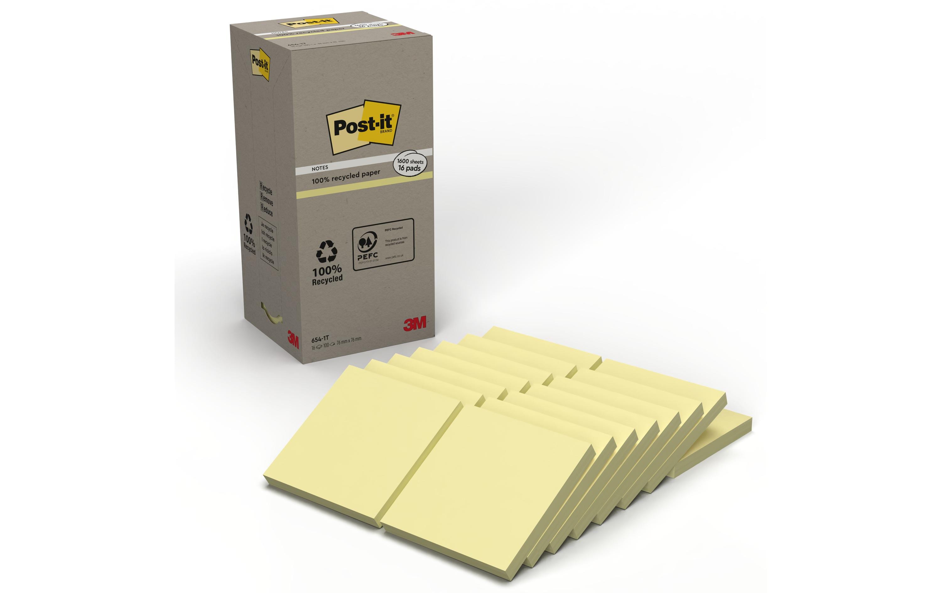 3M Post-it Recycling Notes Turm, gelb 16 Block à 100 Blatt, 76x76mm