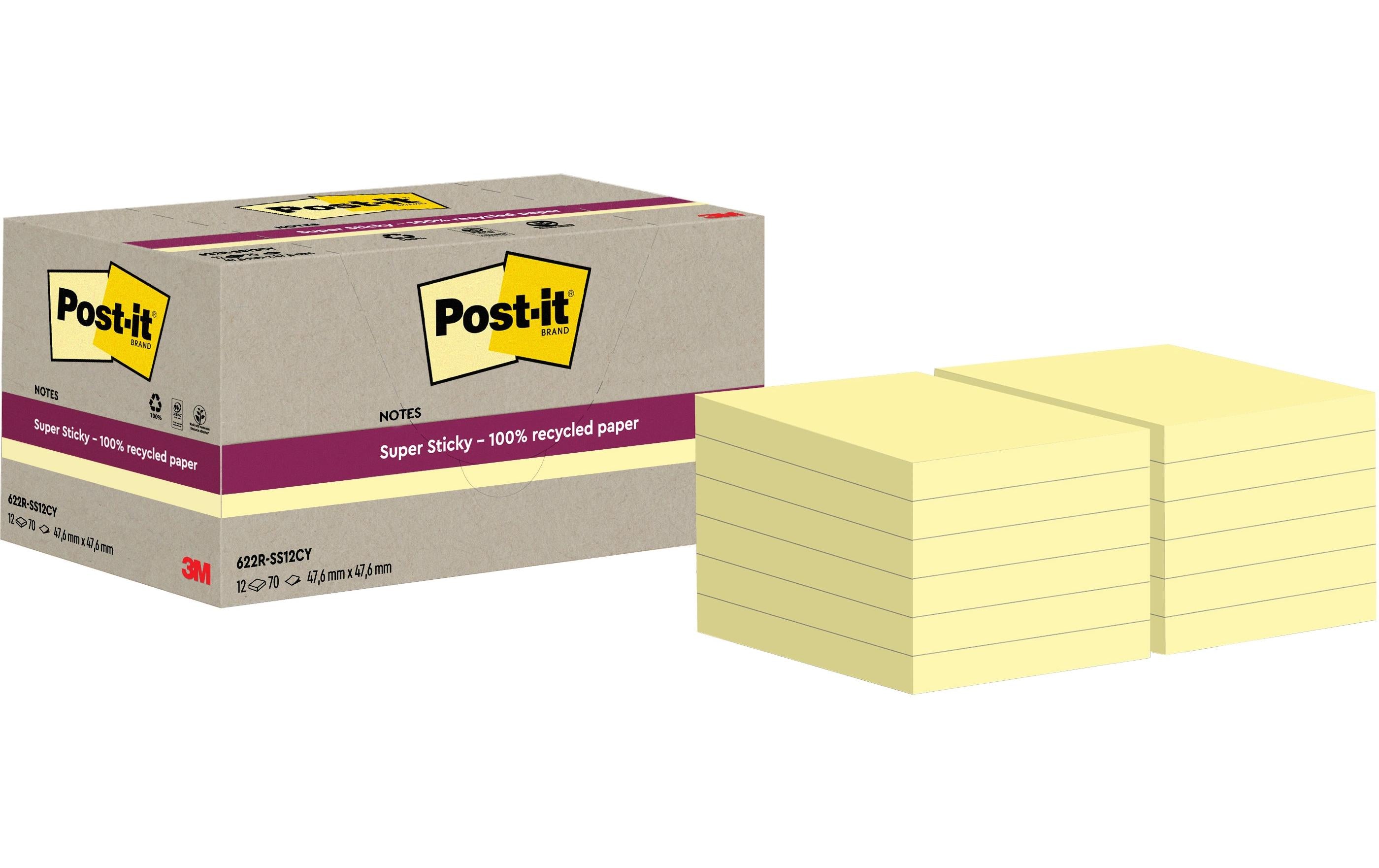 3M Post-it Recycling Notes gelb 12 Blöcke à 70 Blatt , 47.6 x 47.6 mm