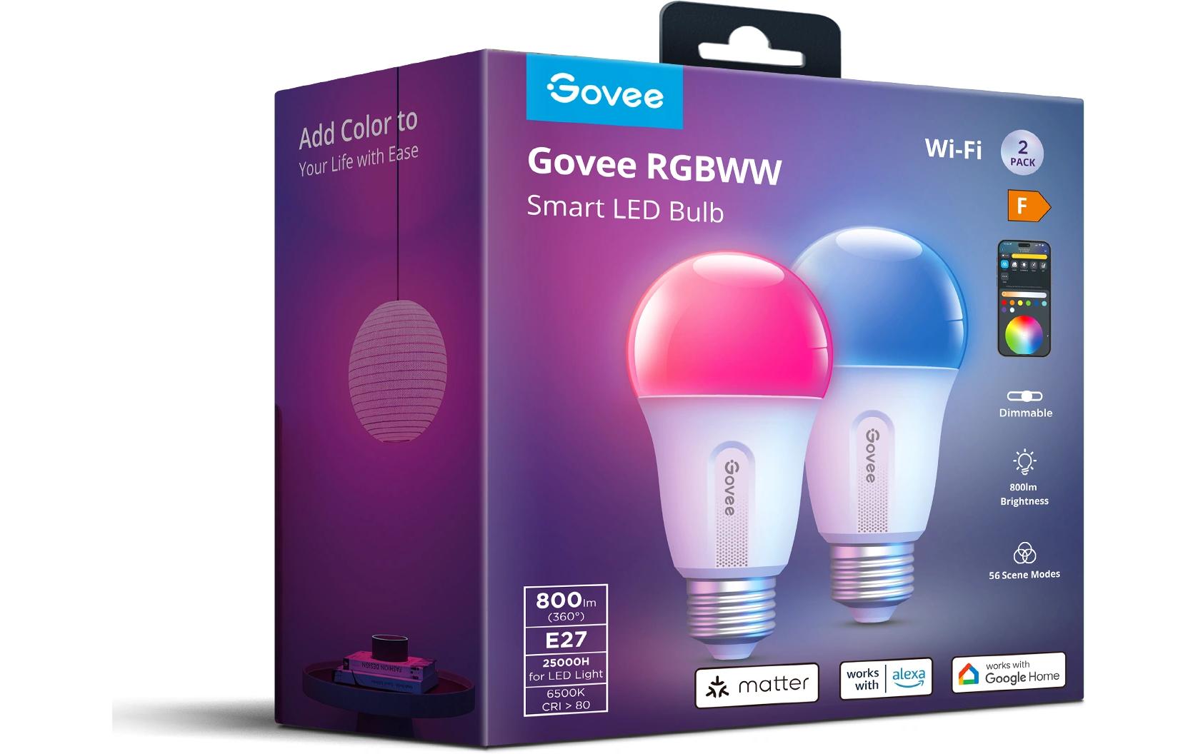Govee Smart Light Bulb 2er Pack E27, RGBWW