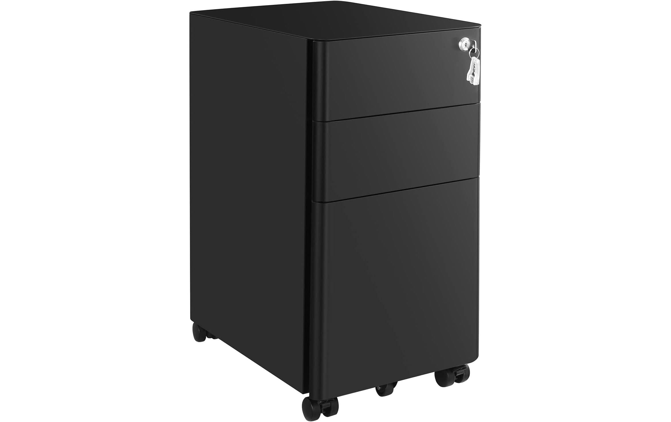 Songmics Rollcontainer schwarz, Schloss 30x46x59cm, mit 3 Schubladen