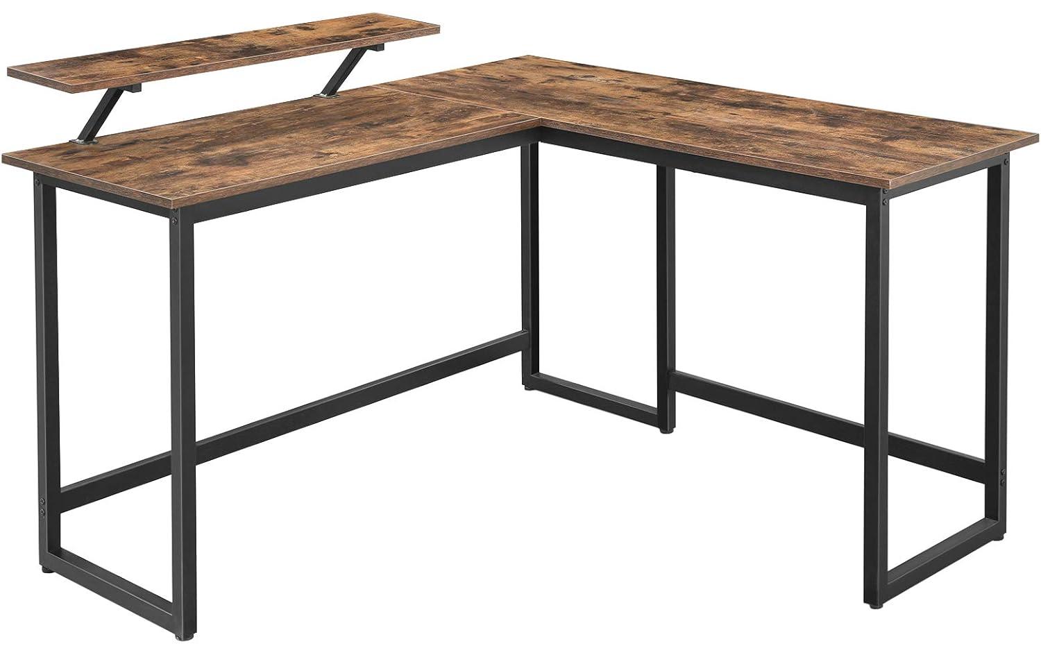 Vasagle Bürotisch braun-schwarz Ecktisch 140x130cm, Aufsatz