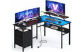 Vasagle Bürotisch schwarz Ecktisch 150x120cm, 2 Schubladen, Aufsatz