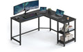 Vasagle Bürotisch schwarz Ecktisch 138x138cm, 2 Regalfächer