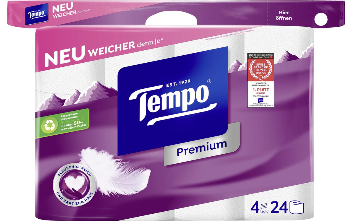 Tempo Toilettenpapier 4-lagig weiss 24x120 24 Rollen 120 Blatt 4-lagig