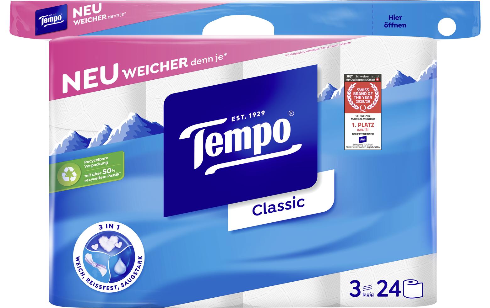 Tempo Toilettenpapier 3-lagig weiss 24 Rollen à 150 Blatt 3-lagig
