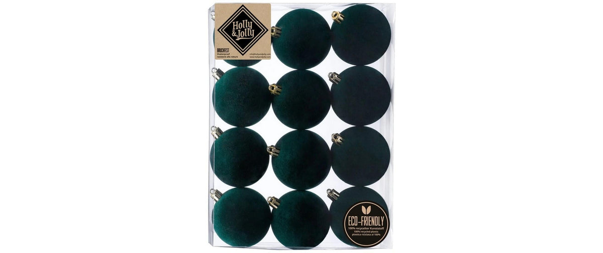 H&J Weihnachtskugel Samt Dunkelgrün, 12 Stk D: 6 cm, Kunststoff