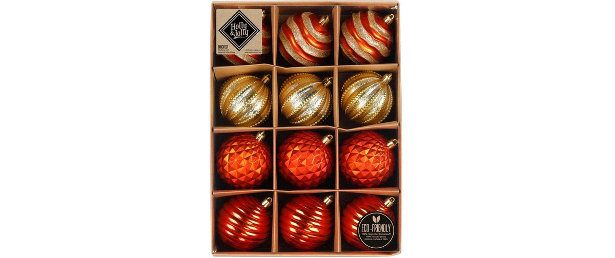 H&J Weihnachtskugel Mix Orange, 12 Stk. D: 8 cm, Kunststoff