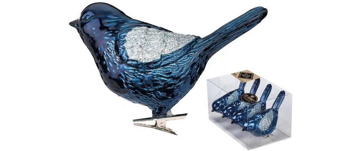H&J Weihnachtskugel Vogel Night Blue 4 Stück, 8 cm, Kunststoff