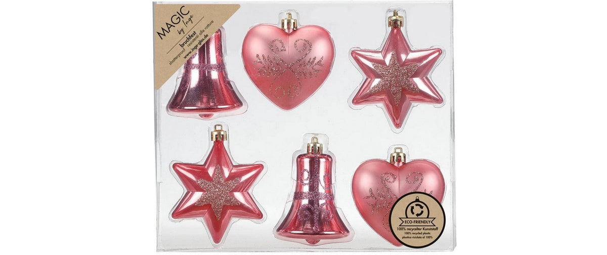 H&J Weihnachtskugel Soft Blush, 6 Stk. verschiedene Formen, 8 cm, Kunststoff
