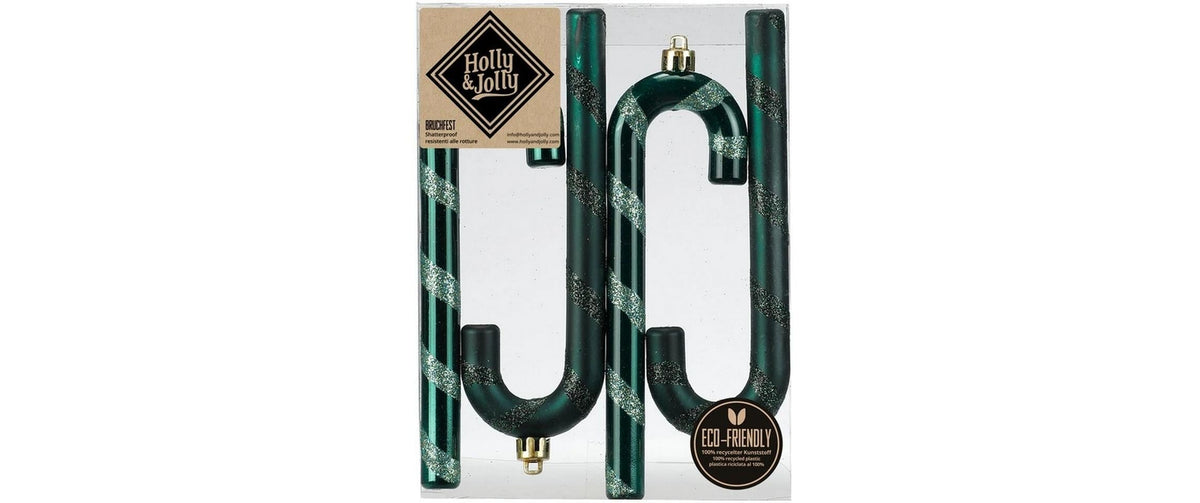 H&J Weihnachtskugel Zuckerstange NobleGreen 4 Stück, 14 cm, Kunststoff