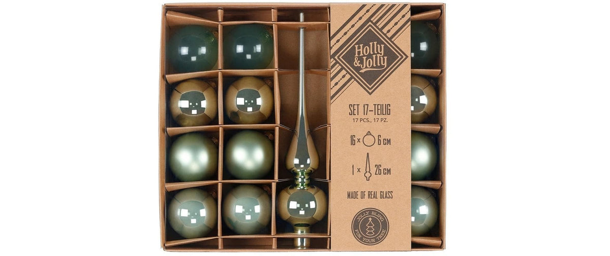 H&J Weihnachtskugel Mild Sage mit Spitze 17 Stück, Glas, 16x D: 6cm