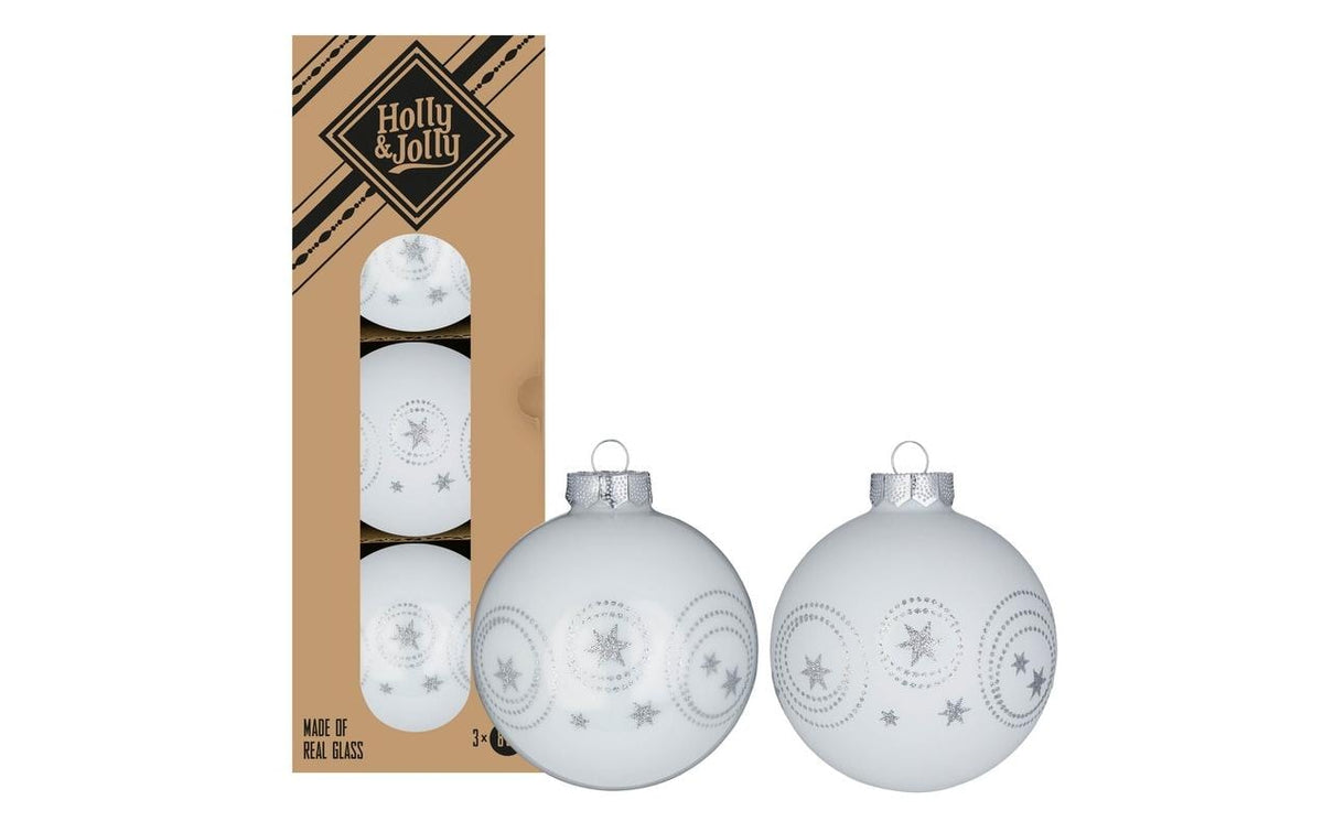 H&J Weihnachtskugel Pure White, 3 Stück dekoriert, Glas, D: 8 cm
