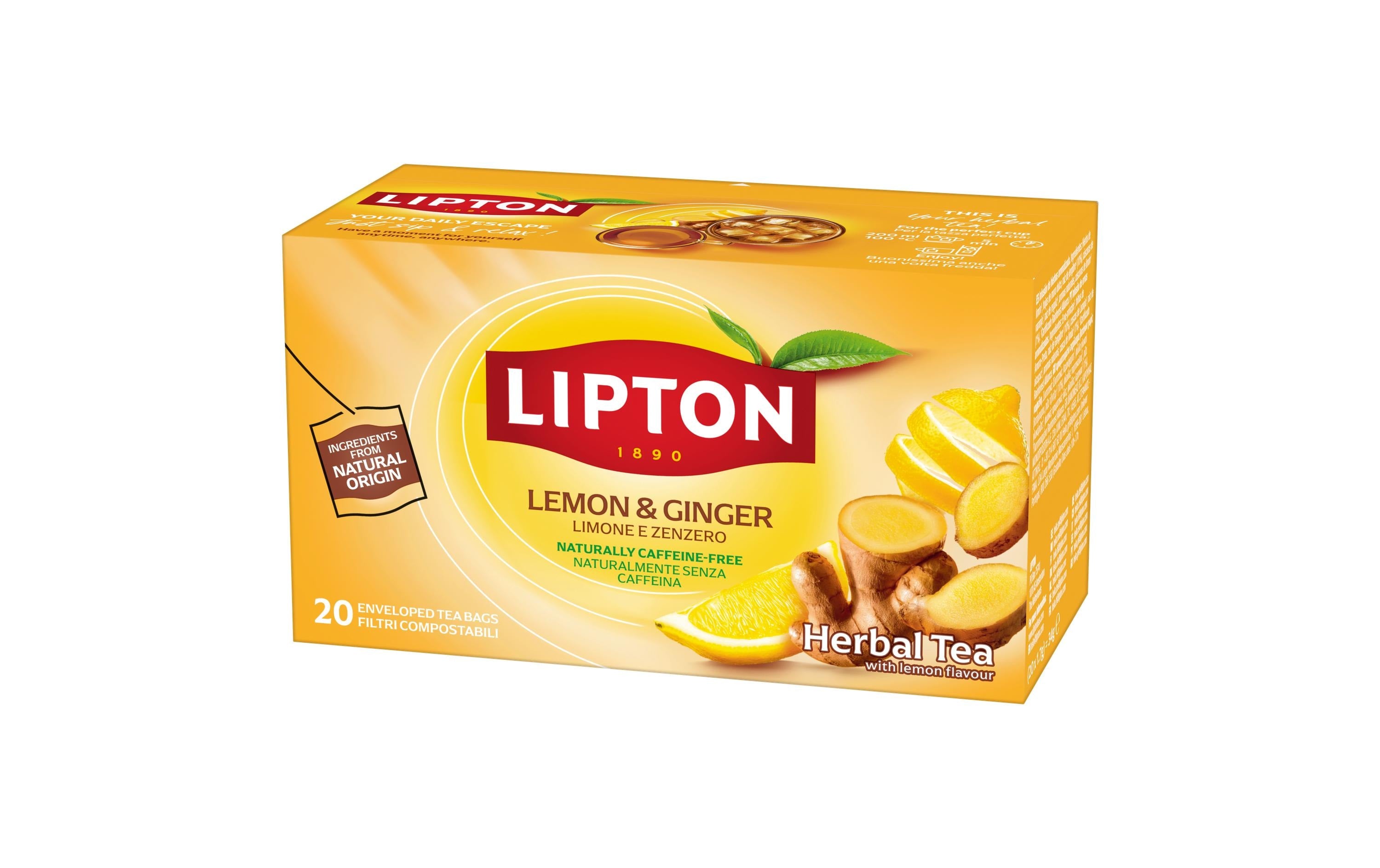 Lipton Teebeutel Lemon Ginger Refresh Kräutertee, 20 Zitrone & Ingwer