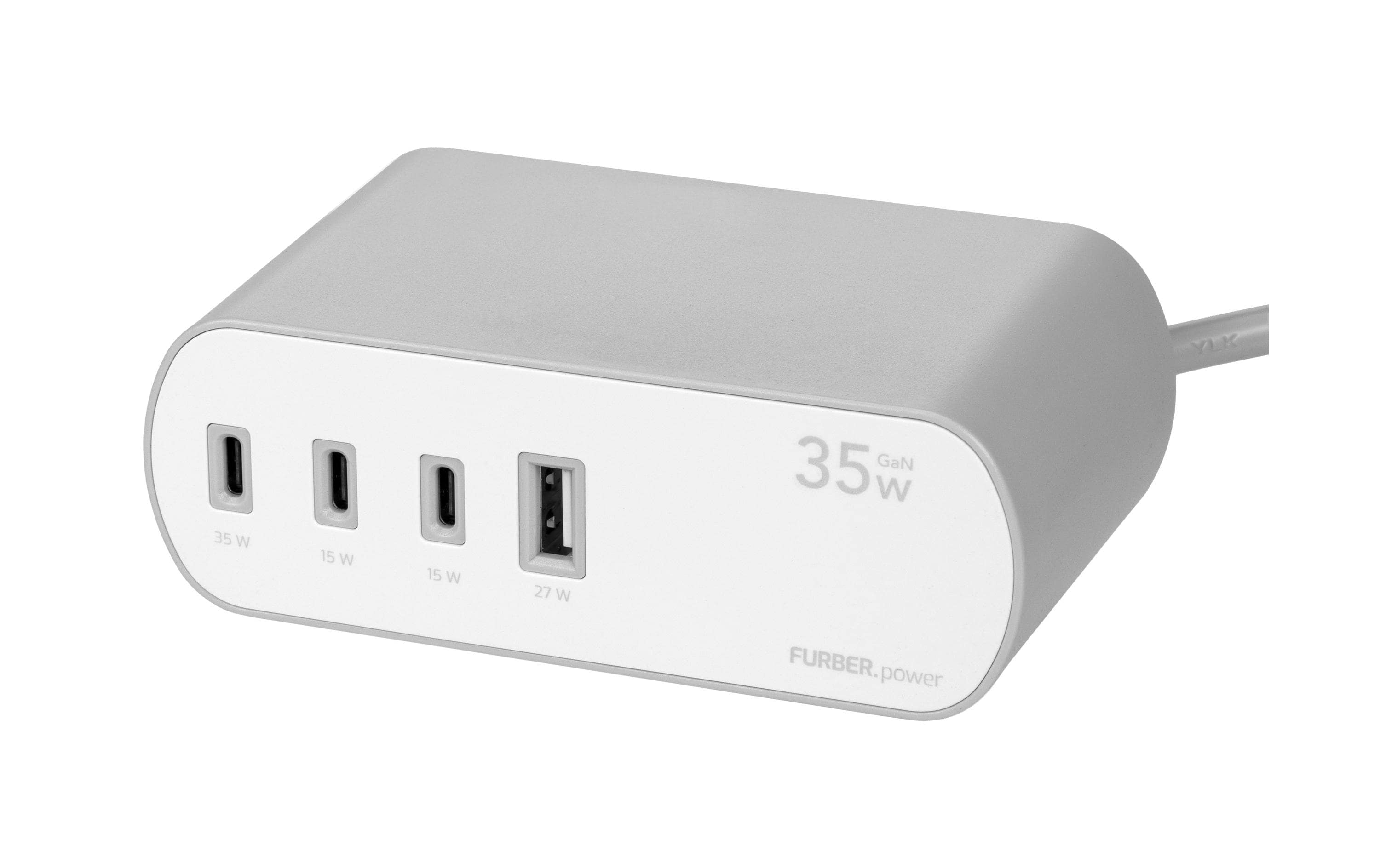 F.power Tischsteckdosenleiste DOKK 35W 2xT13, 1xUSB-A, 3xUSB-C,gr-we