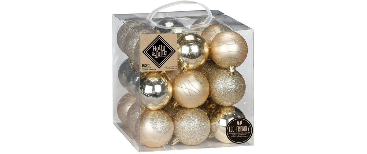 H&J Weihnachtskugeln Creamy Gold 27 Stück, 6 cm, Kunststoff