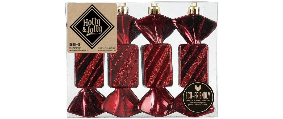 H&J Weihnachtskugel Bonbon, Morello Cherry 4 Stück, L: 10.5 cm, Kunststoff