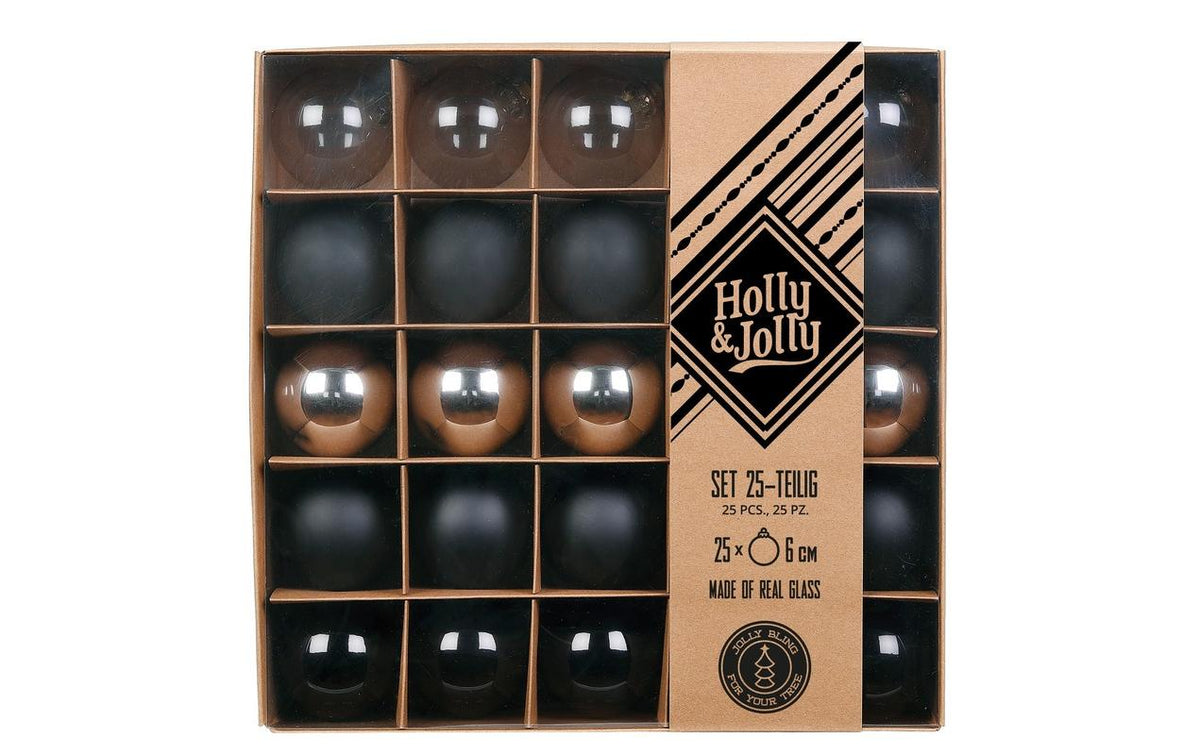 H&J Weihnachtskugel Ebony Black Flow 25 Stück, Glas, 6 cm