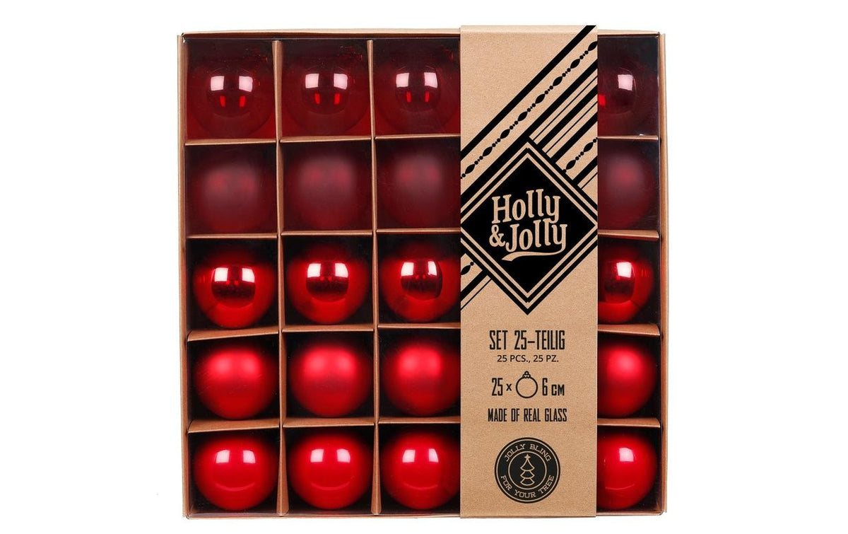 H&J Weihnachtskugel Merry Red Flow 25 Stück, Glas, 6 cm