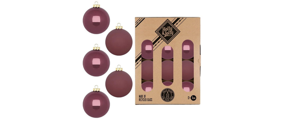 H&J Weihnachtskugel Dusty Rose 12 Stück, Glas, 8 cm