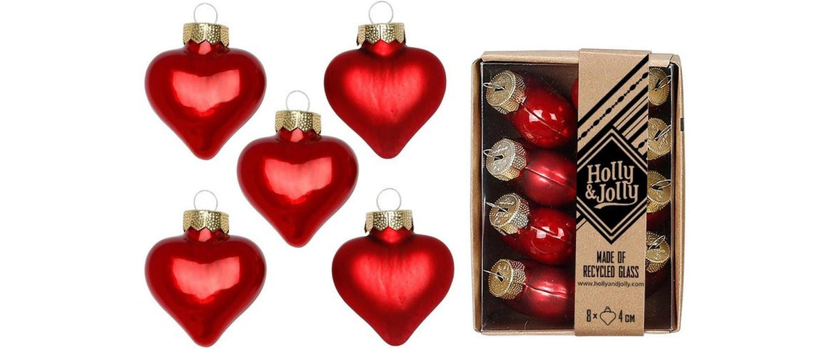 H&J Weihnachtskugel Herz Classic Chianti 8 Stück, Glas, 4 cm