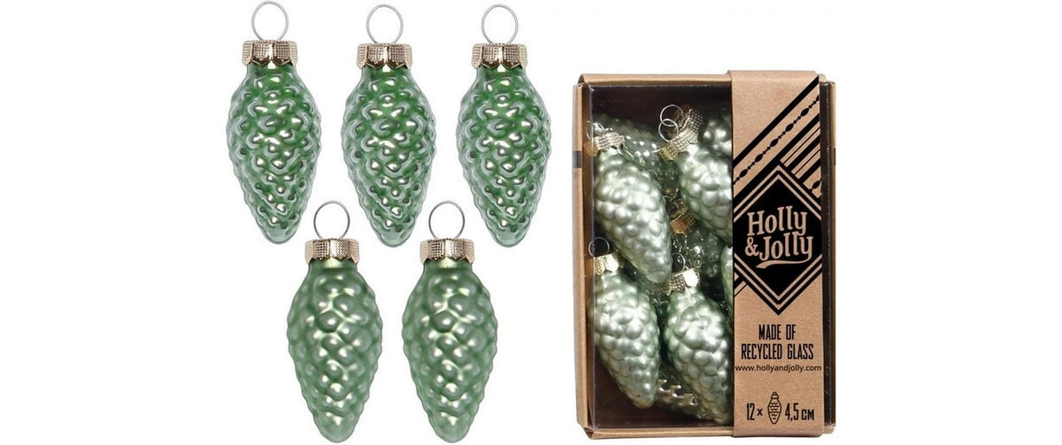 H&J Weihnachtskugel Zapfen Mild Sage 12 Stück, Glas 4.5 cm