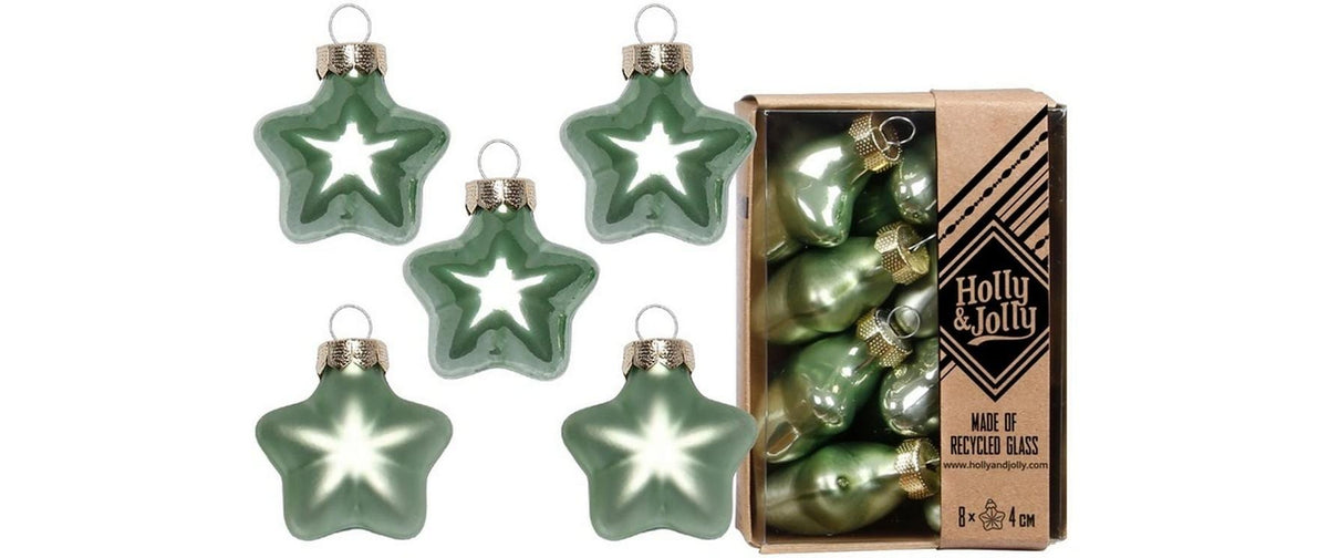 H&J Weihnachtskugel Stern Mild Sage 8 Stück, Glas 4 cm