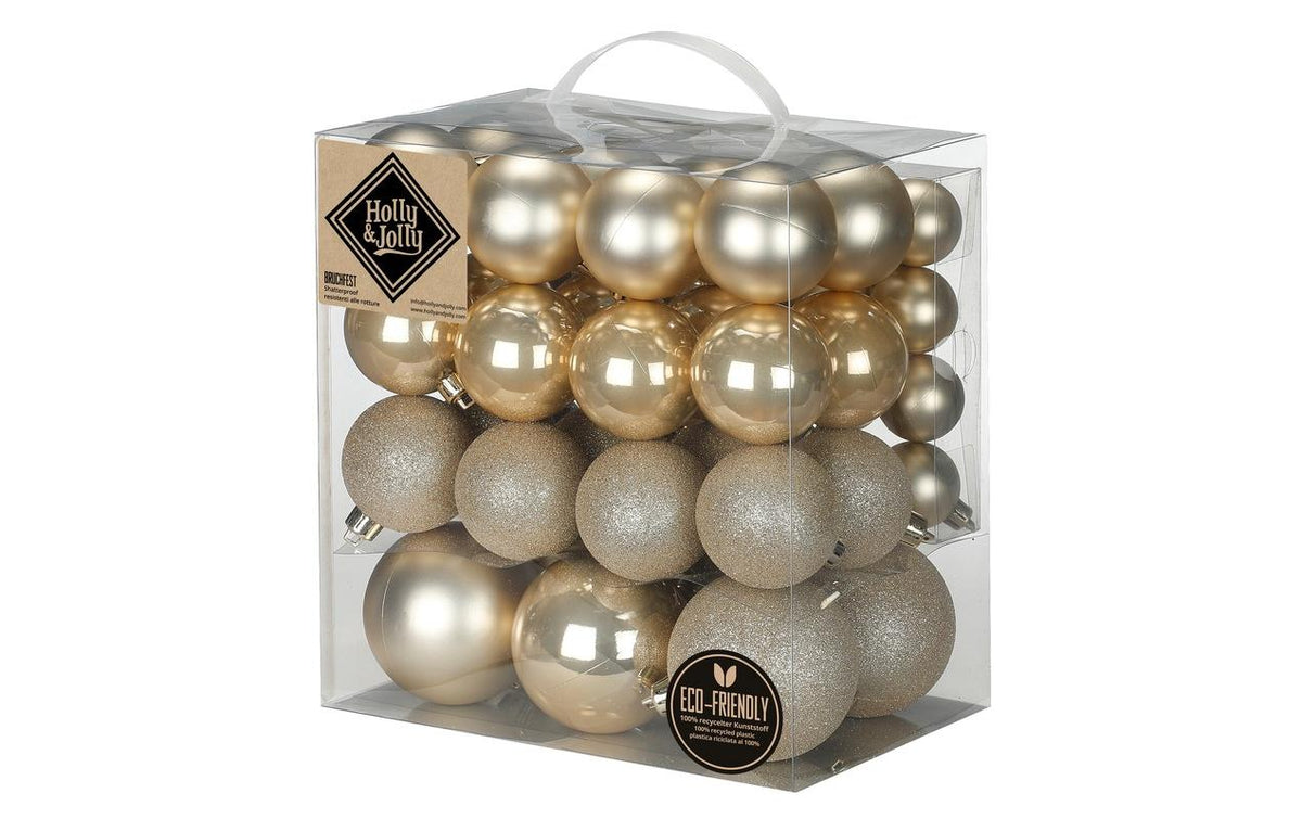 H&J Weihnachtskugel Creamy Gold 54 Stück, 4-8 cm, Kunststoff