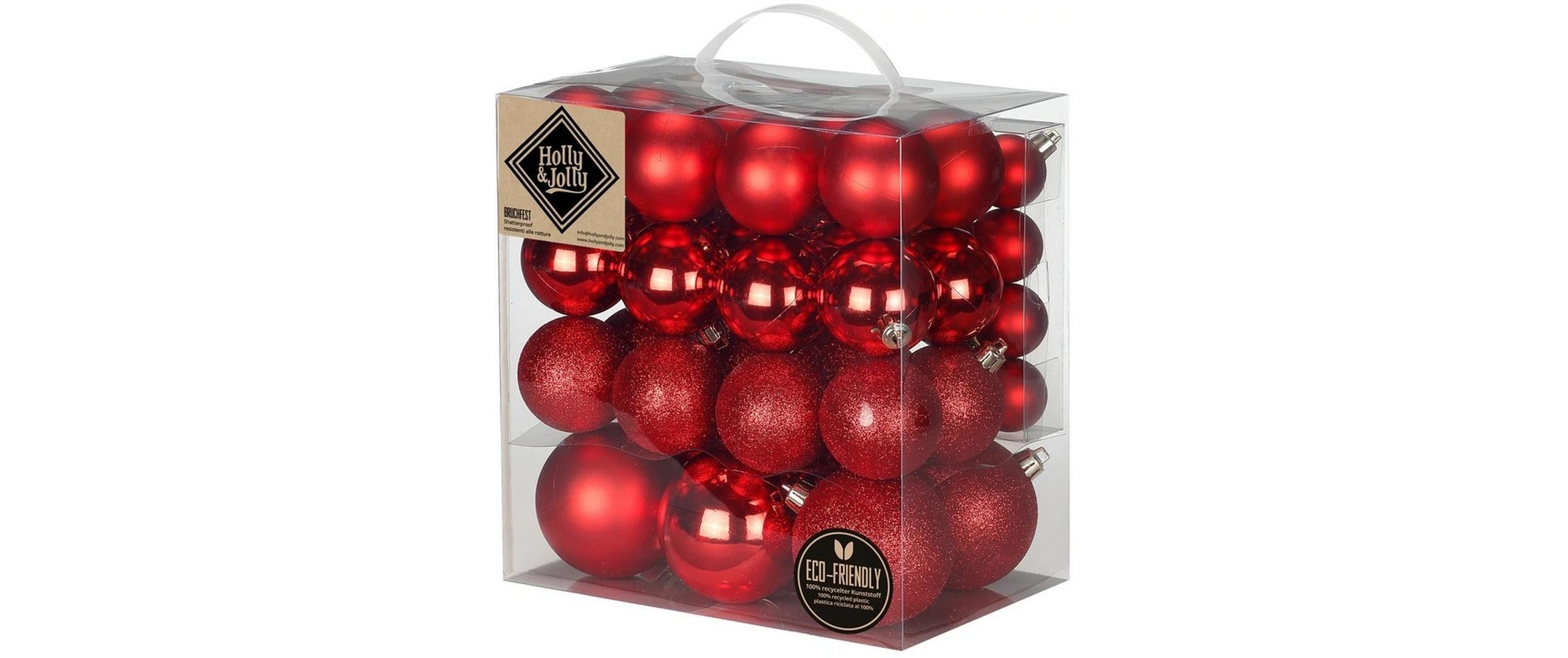 H&J Weihnachtskugel Festive Red 54 Stück, 4-8 cm, Kunststoff