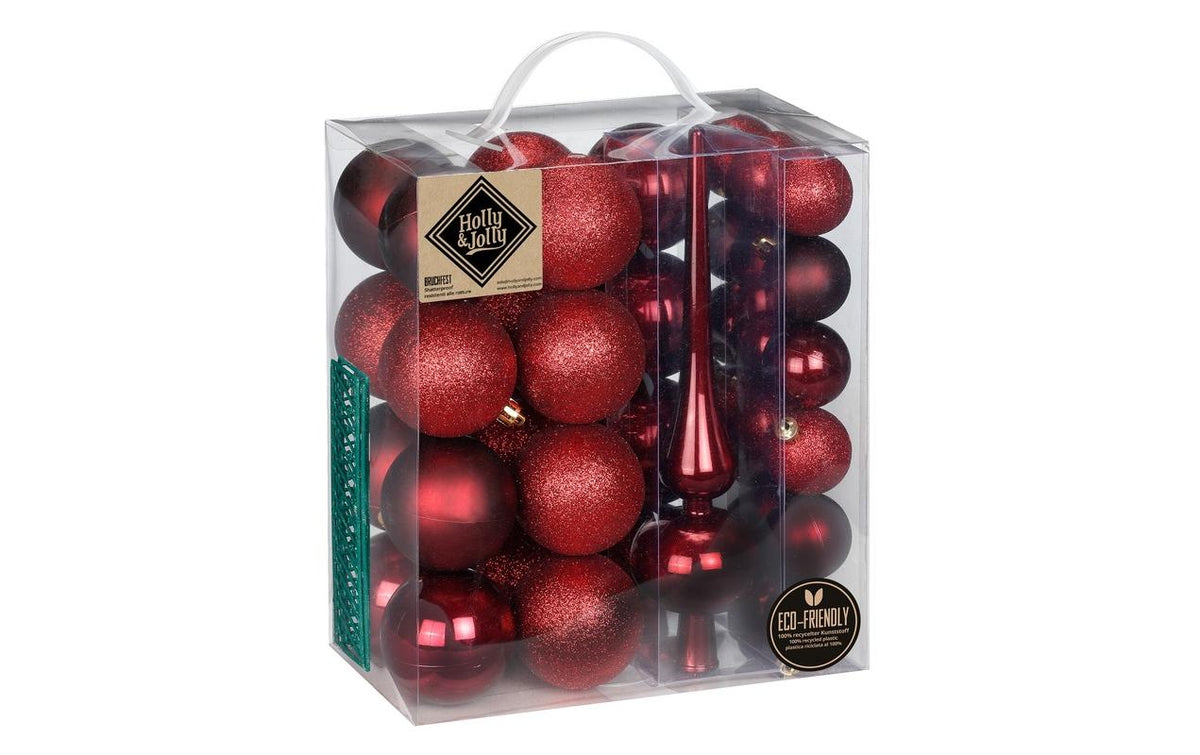 H&J WeihnachtskugelMorelloCherry mitSpitze 39 Stück, Kugeln D: 4und 6 cm, Kunststoff